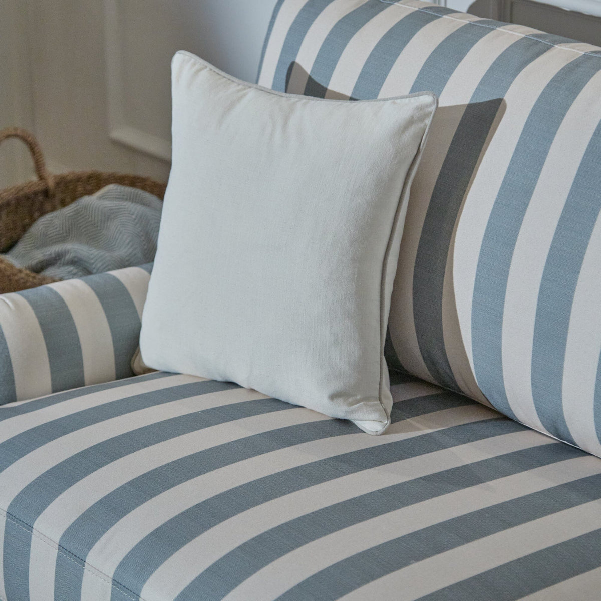 Brea Footstool - Blue Stripe with Whitewash Legs - Laura James - Laura James