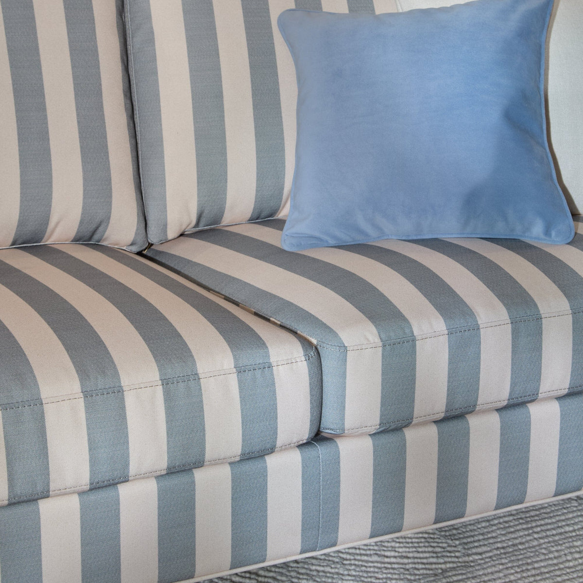Brea Footstool - Blue Stripe with Whitewash Legs - Laura James - Laura James