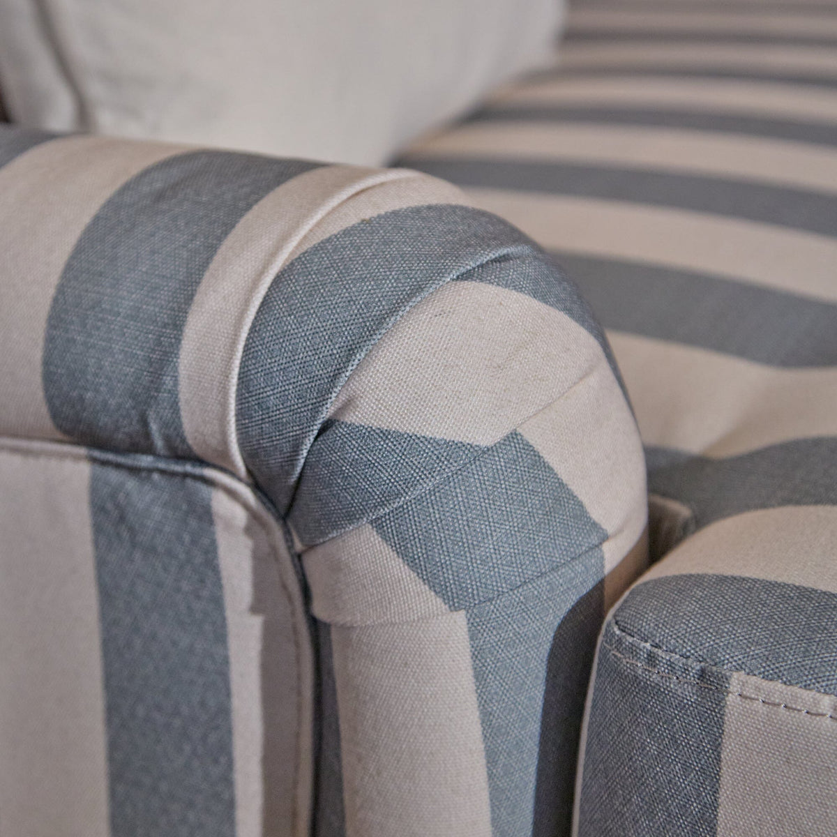 Brea Footstool - Blue Stripe with Whitewash Legs - Laura James - Laura James