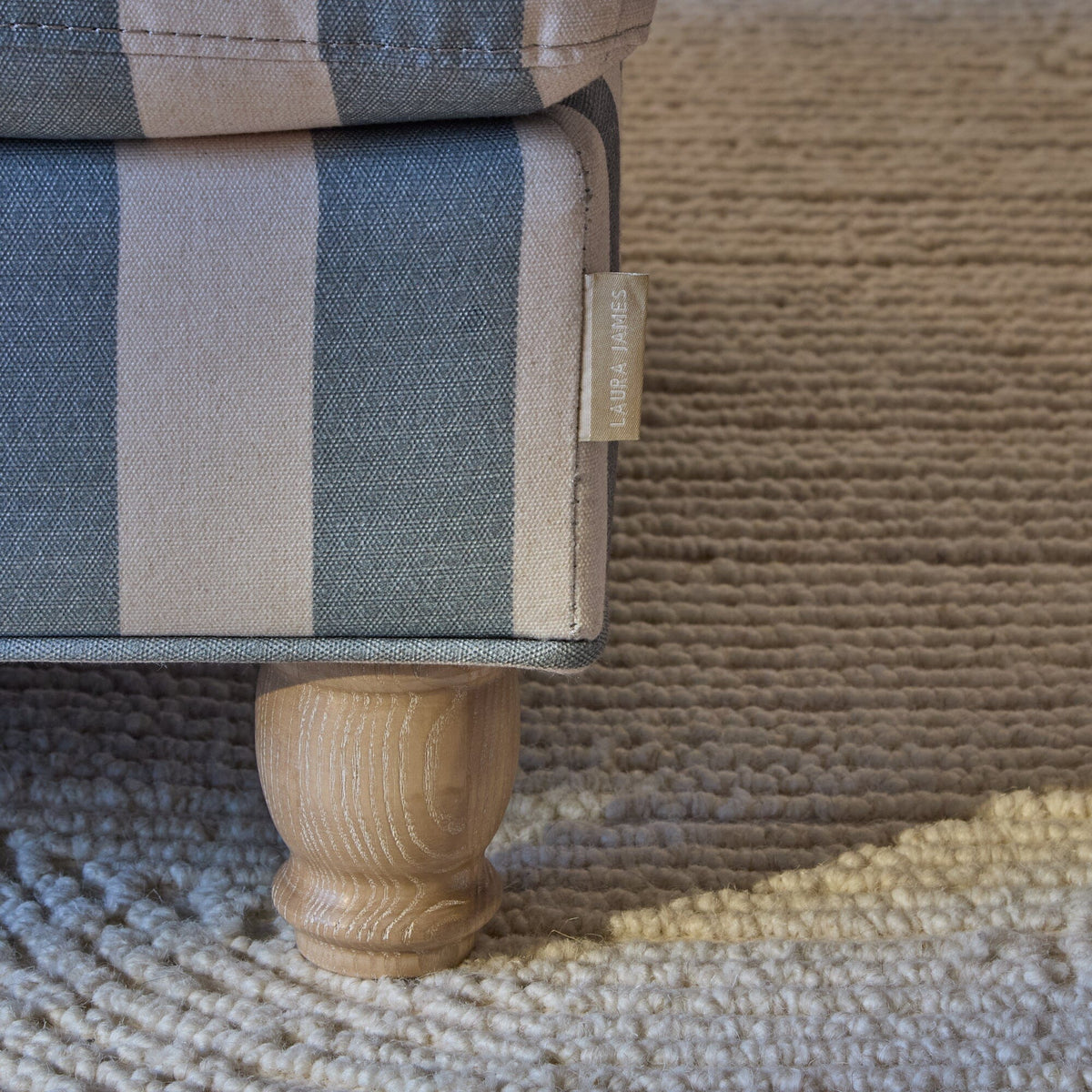 Brea Footstool - Blue Stripe with Whitewash Legs - Laura James