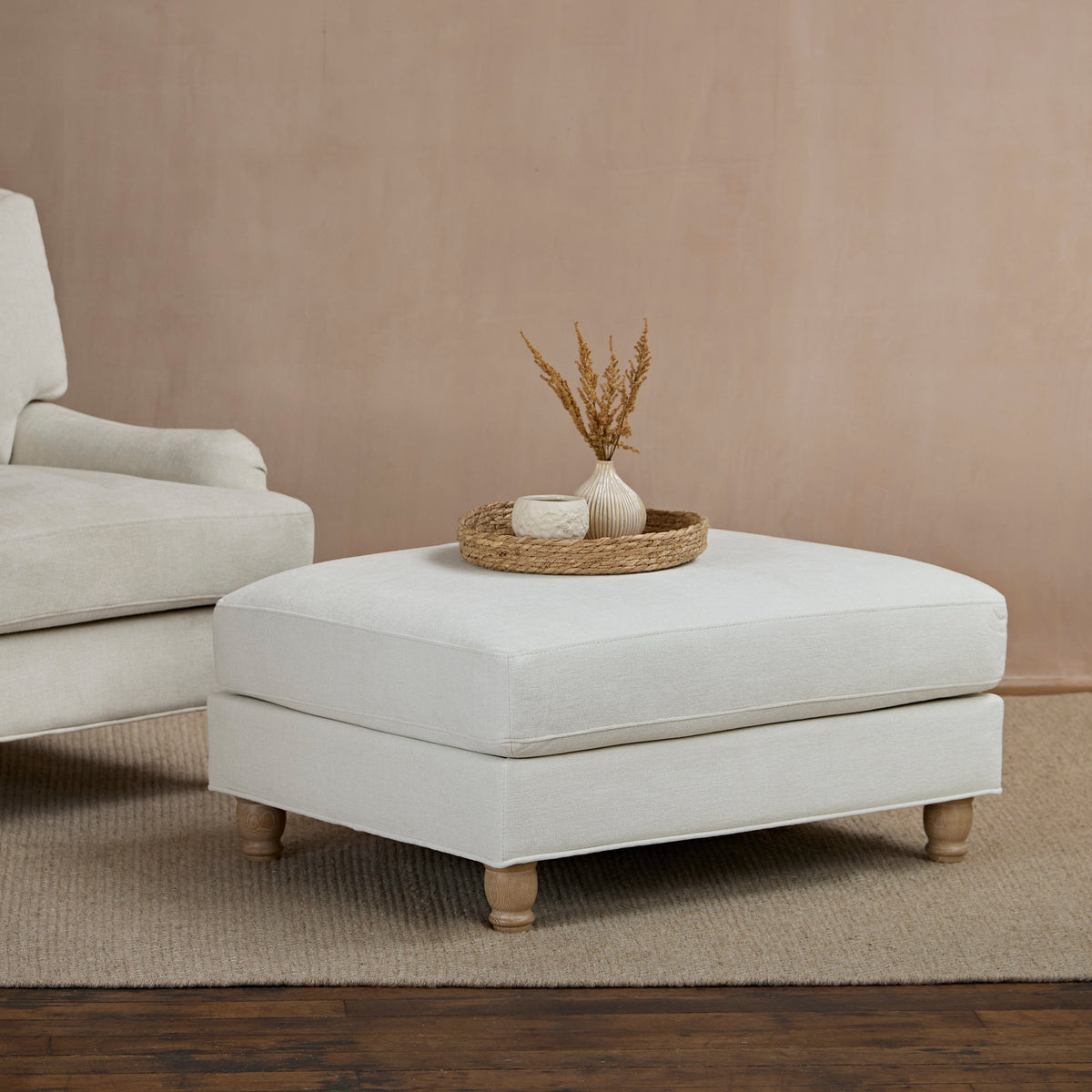 Brea Oyster White Footstool - Whitewash Oak Legs - Laura James
