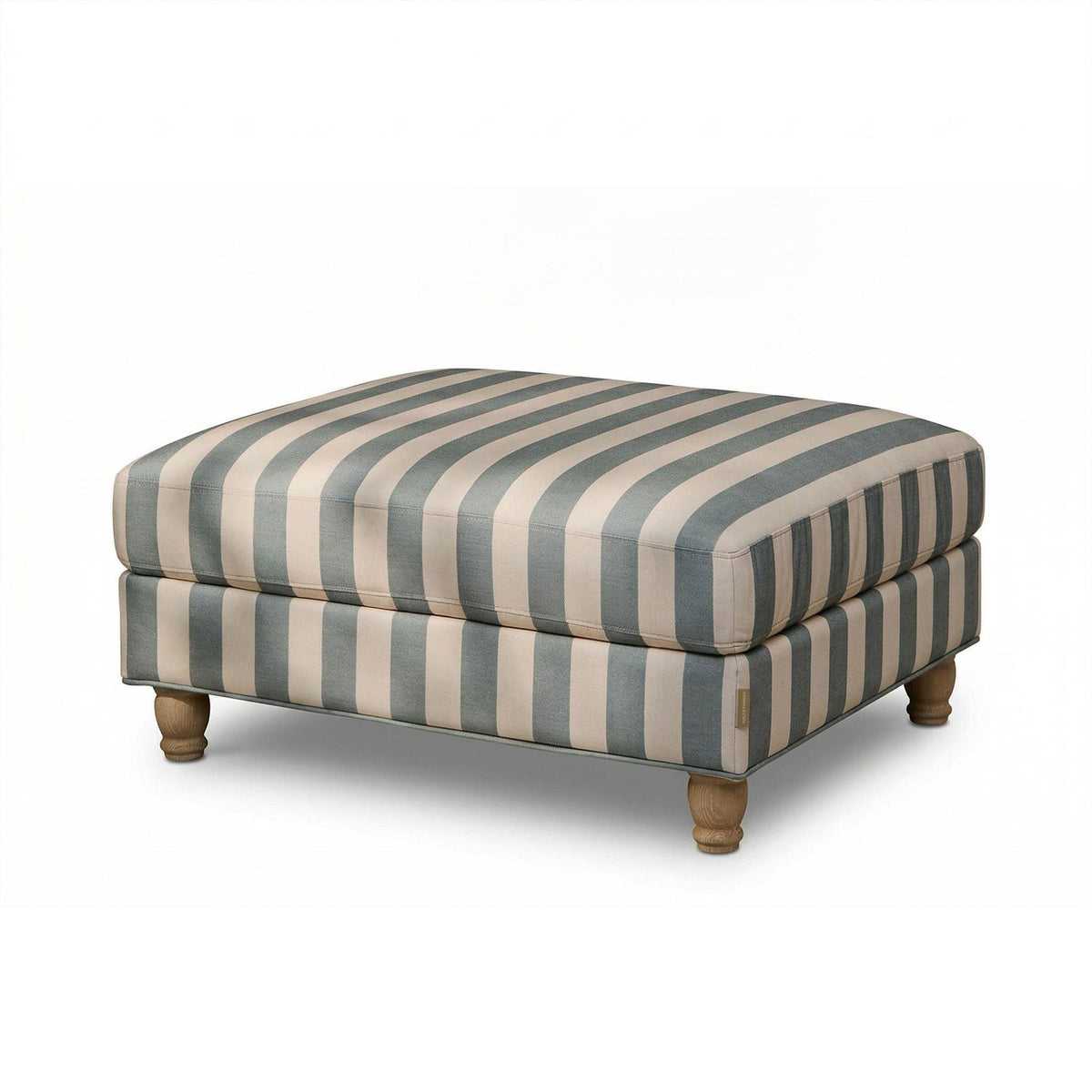 Brea Footstool - Blue Stripe with Whitewash Legs - Laura James