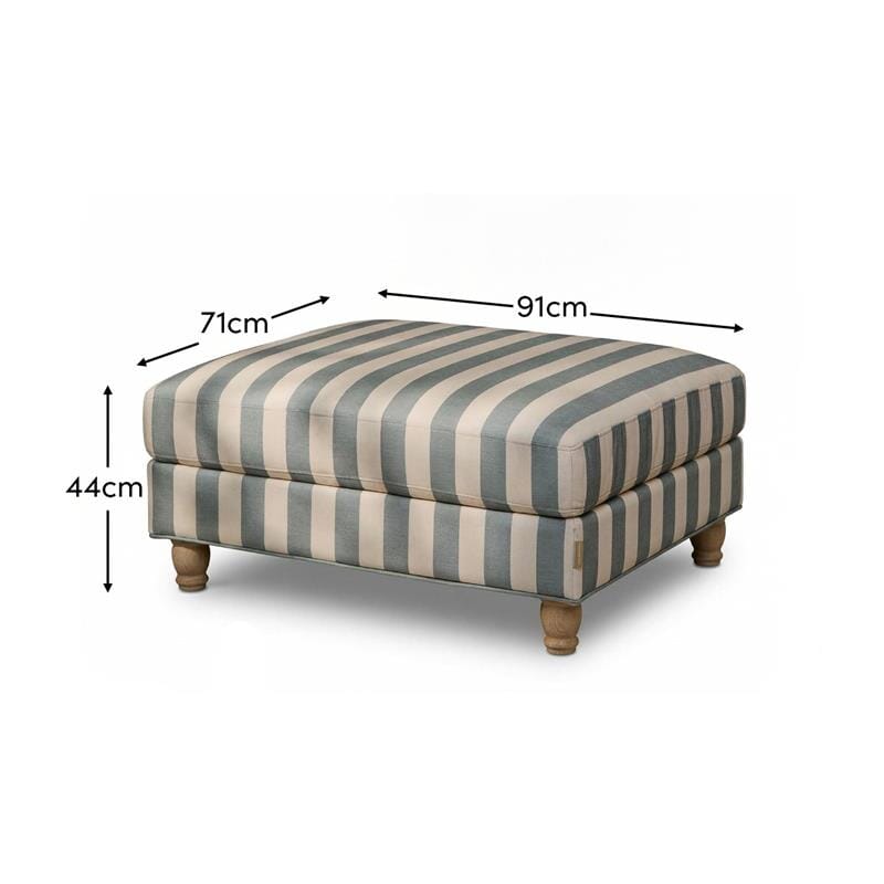 Brea Footstool - Blue Stripe with Whitewash Legs - Laura James