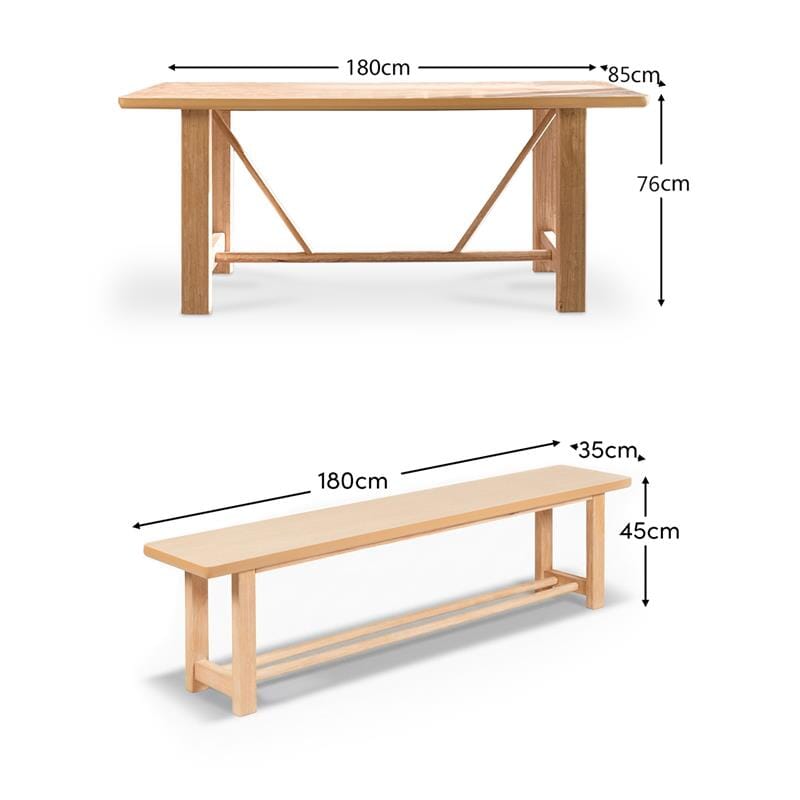 Carter 2 Seater Dining Bench - Whitewash Oak - Laura James