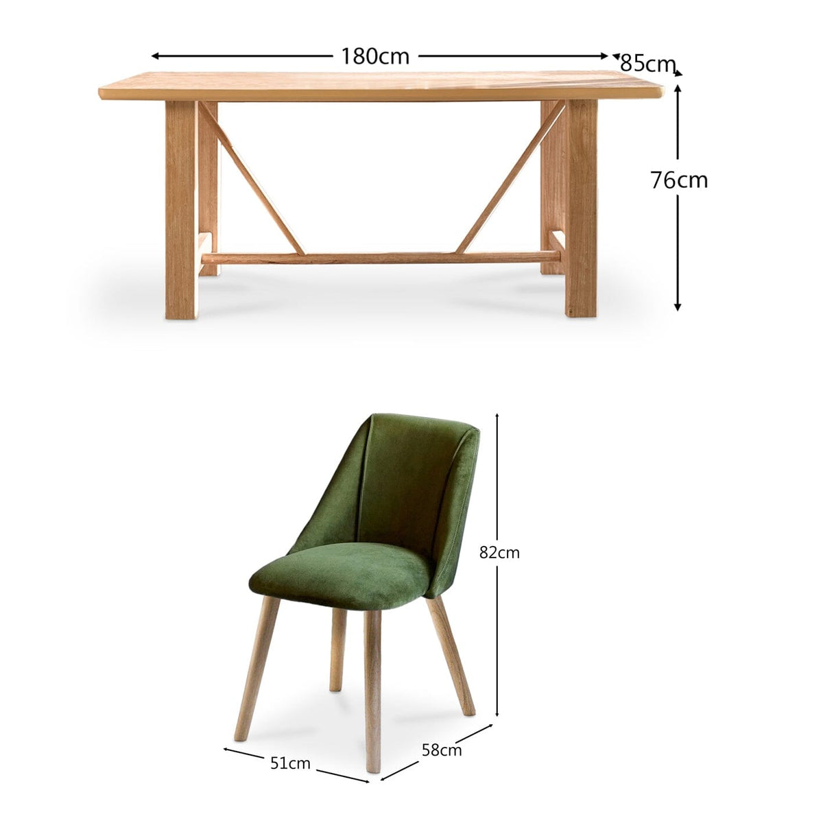 Carter Whitewash Rectangular Dining Table with 6 Freya Fern Green Dining Chairs with Whitewash Legs - lAURA jAMES