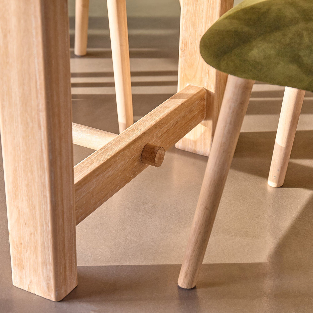 Carter Whitewash Rectangular Dining Table with 6 Freya Fern Green Dining Chairs with Whitewash Legs - Laura James