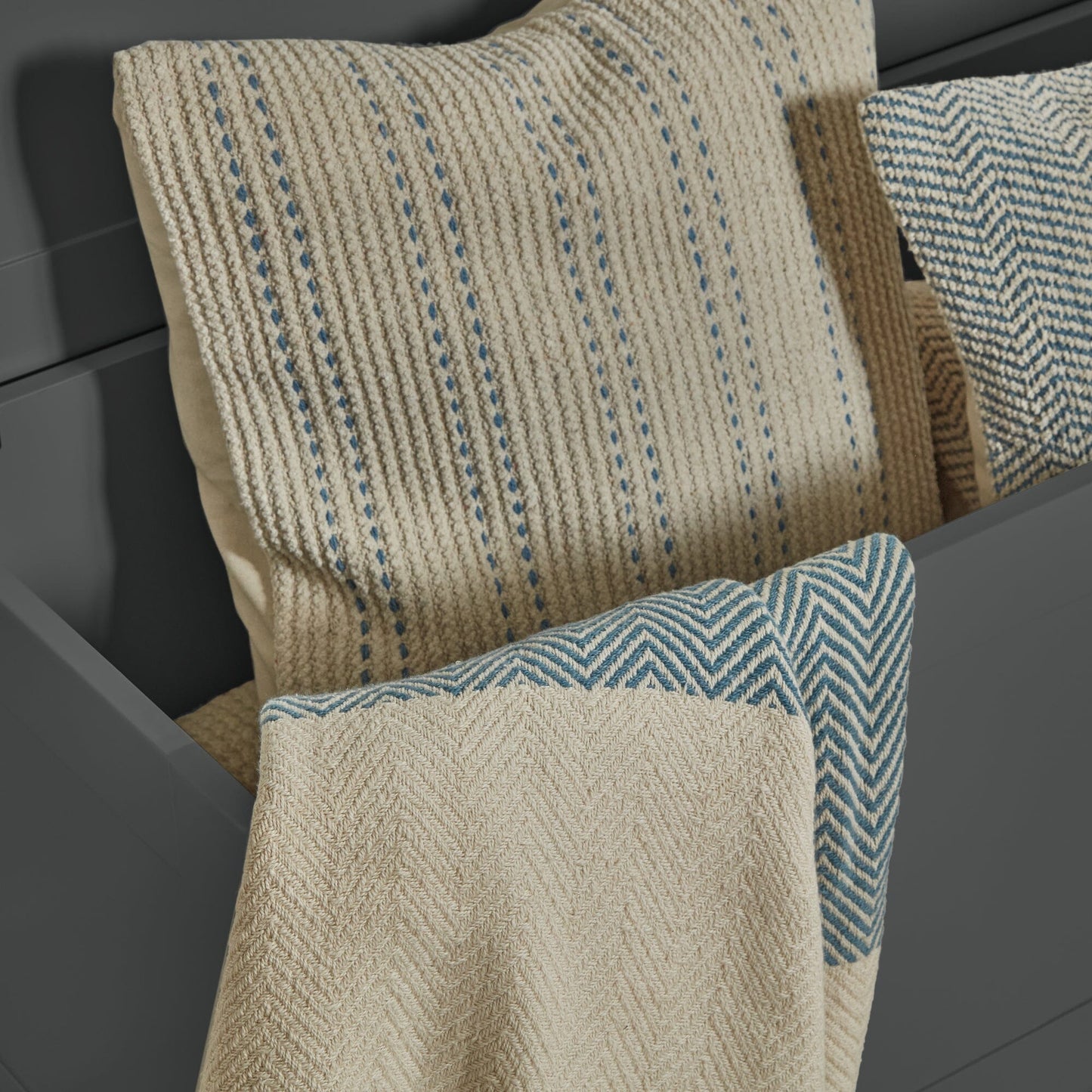 Crofton Cotton Herringbone Throw - Horizon Blue
