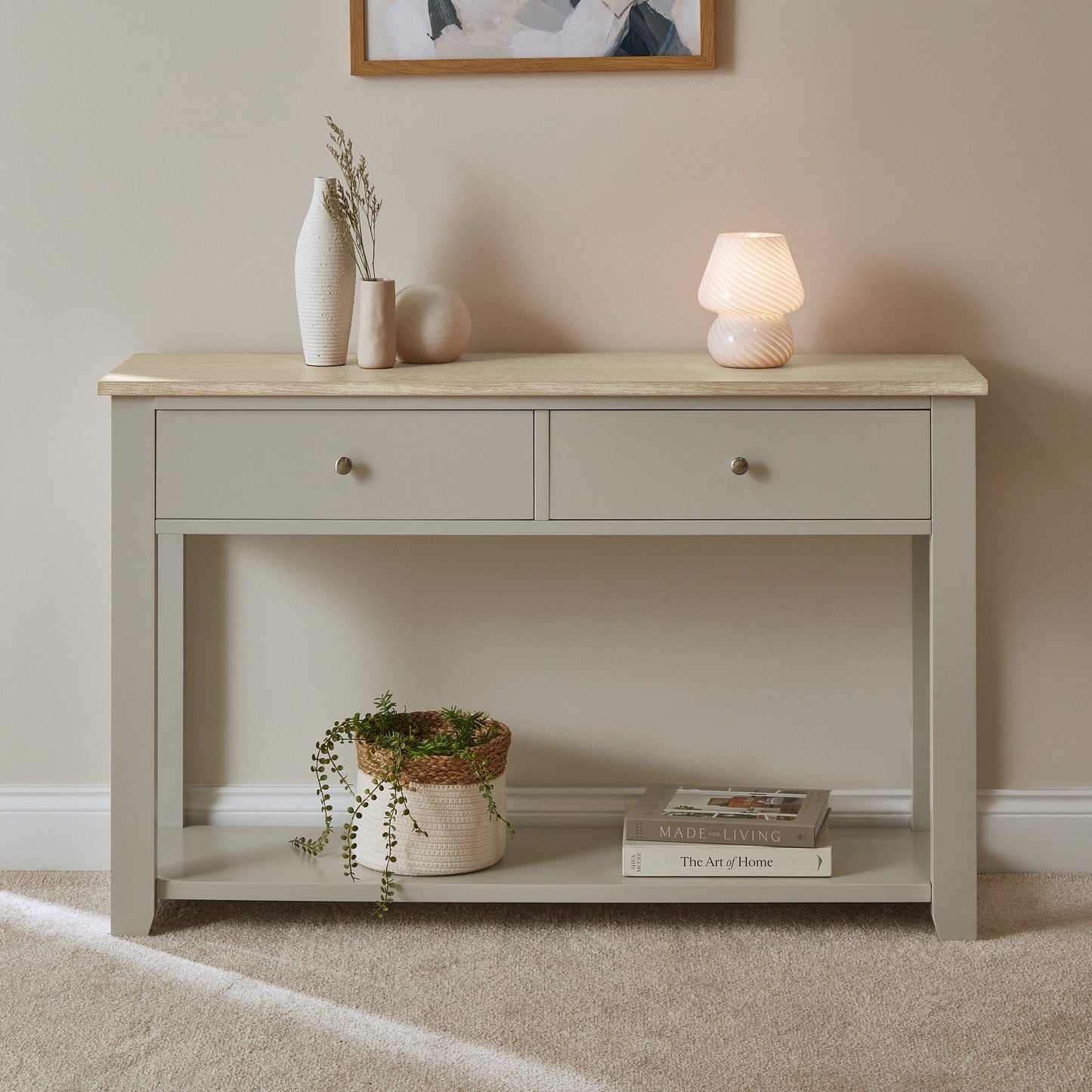 OUTLET - Chatsworth Linen Grey 2 Drawer Console Table - 120cm