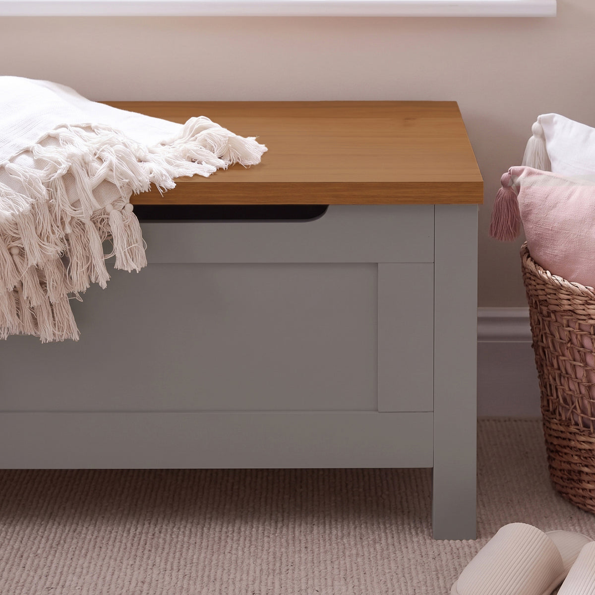 New - Bampton Blanket Box - Stone Grey - Laura James