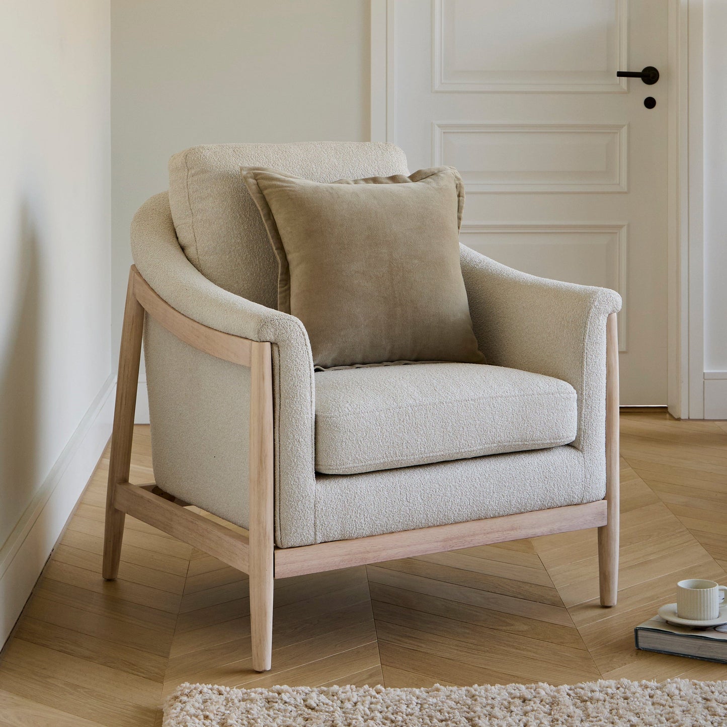 Carter Beige Boucle Occasional Armchair - Whitewash Legs - Laura James