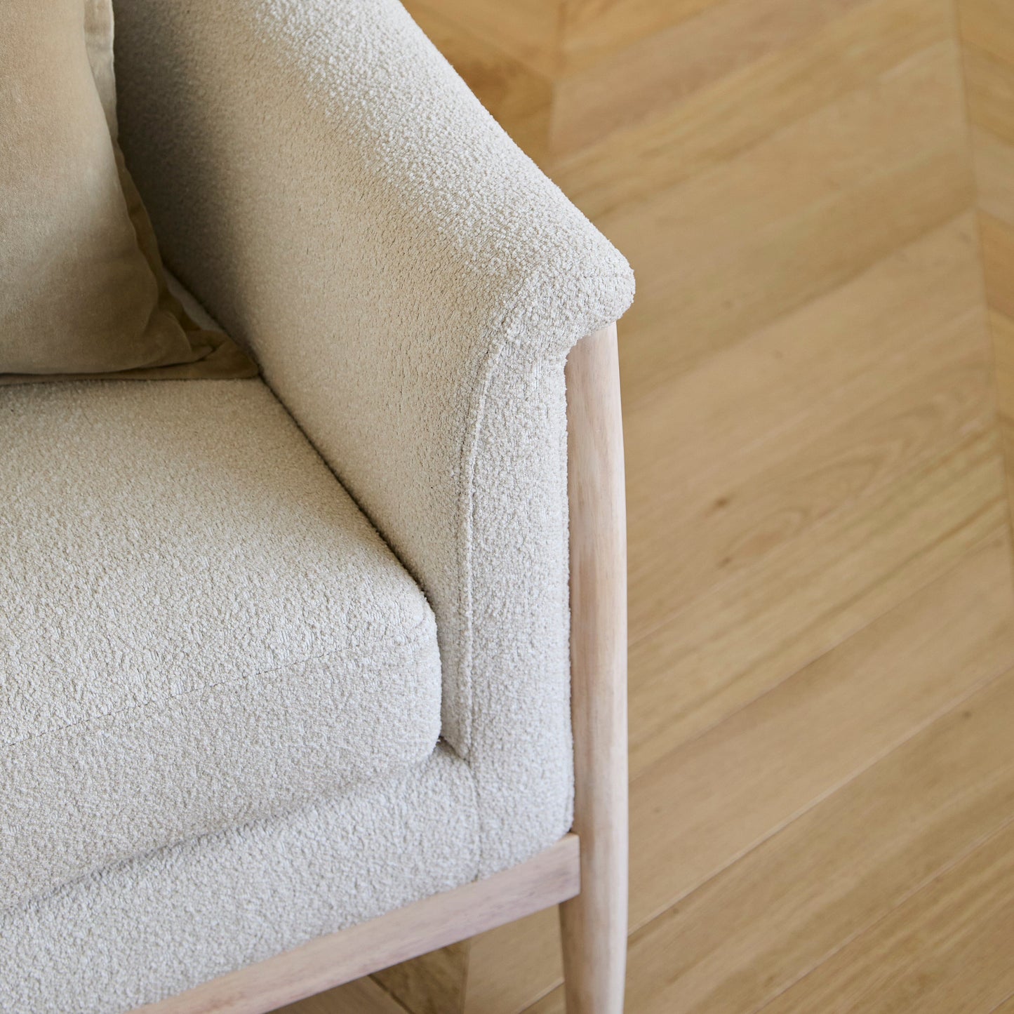 Carter Beige Boucle Occasional Armchair - Whitewash Legs - Laura James