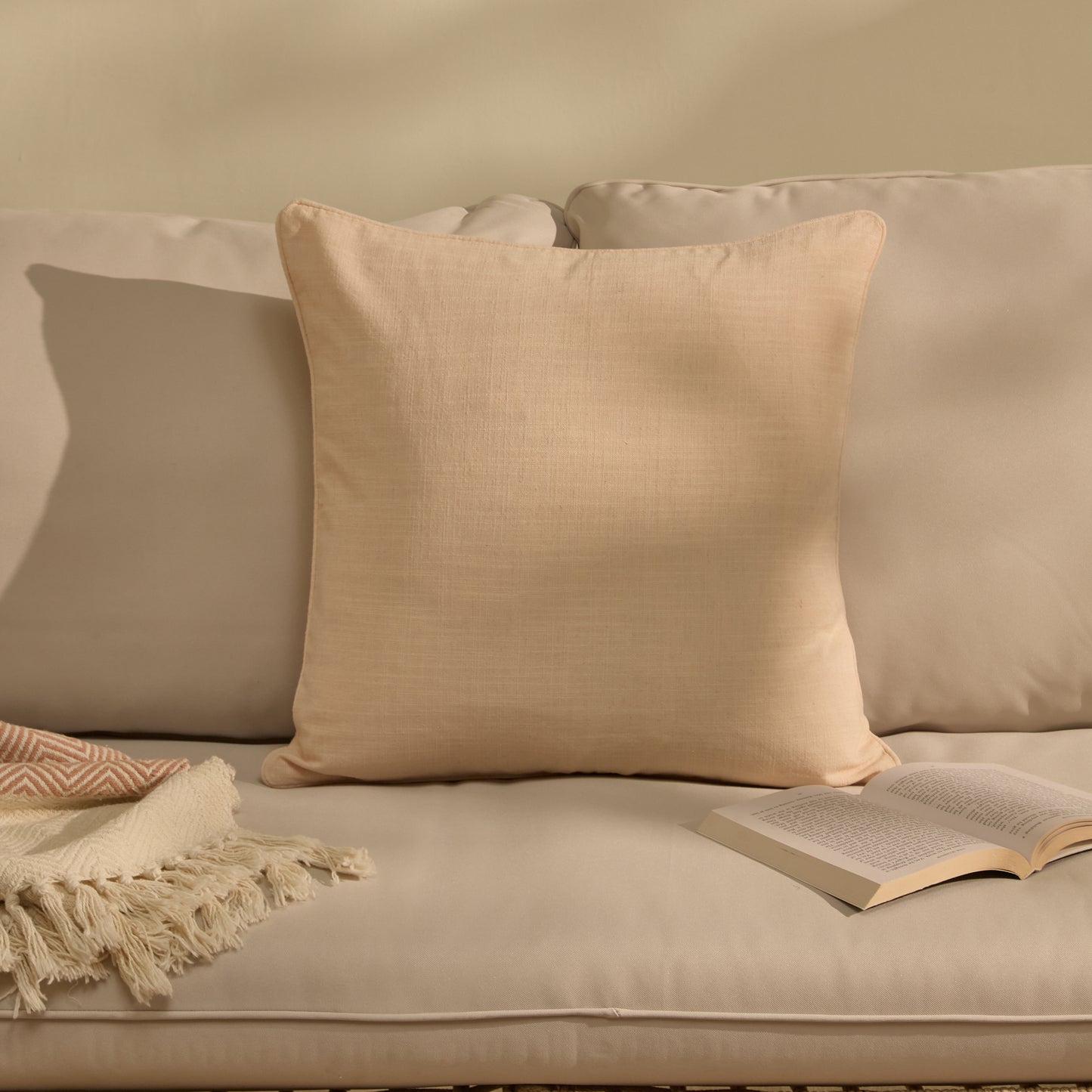 Camber 45x45cm Outdoor Cushion Cover - Blush Pink with Pink Piping - Laura James