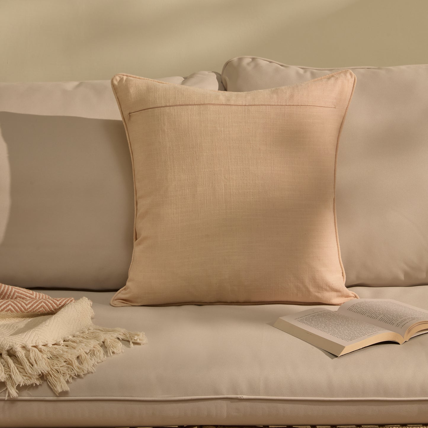 Camber 45x45cm Outdoor Cushion Cover - Blush Pink with Pink Piping - Laura James