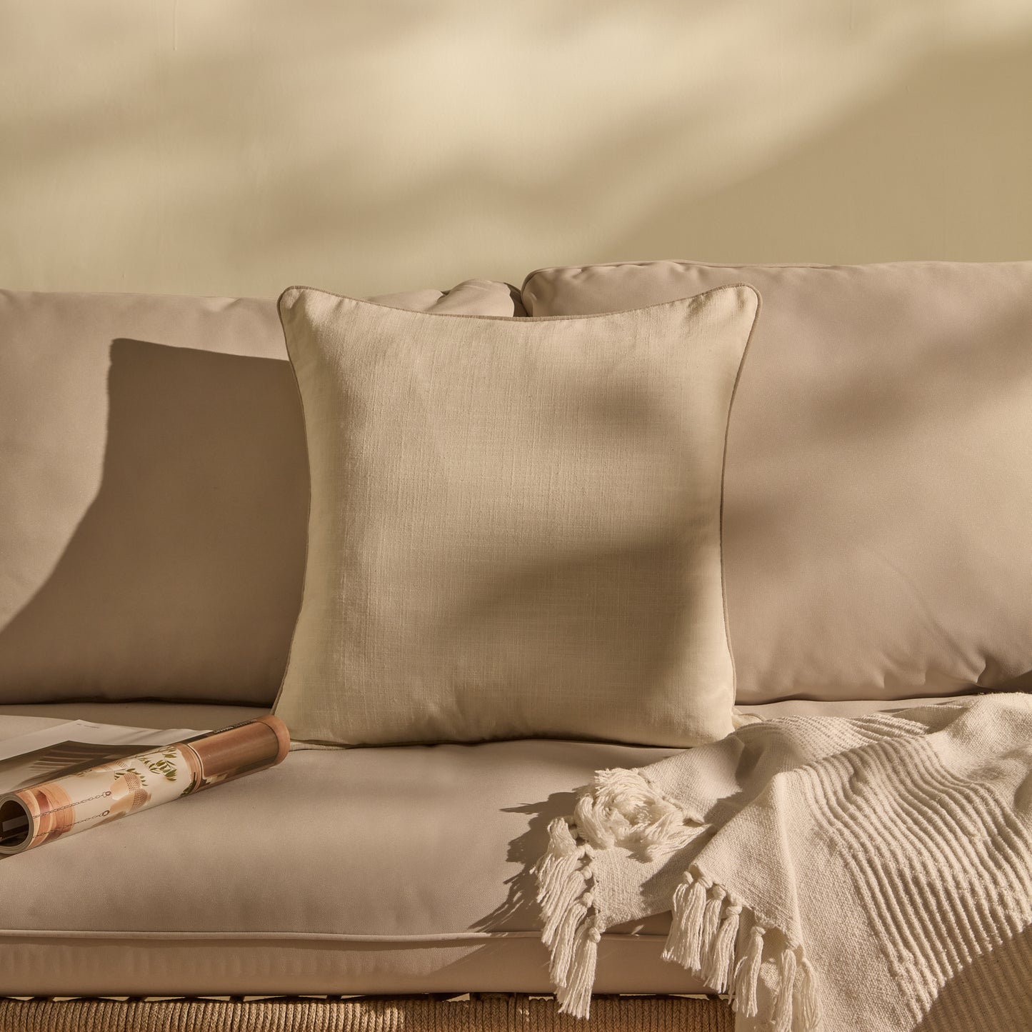 Camber 45x45cm Outdoor Cushion Cover - Off White with Sand Piping - Laura James