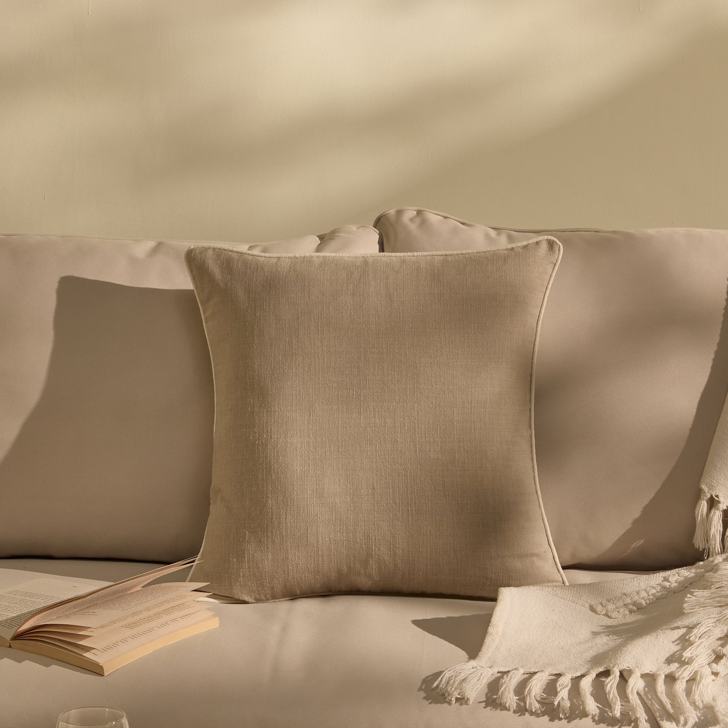 Camber 45x45cm Outdoor Cushion Cover - Sand with Off White Piping - Laura James
