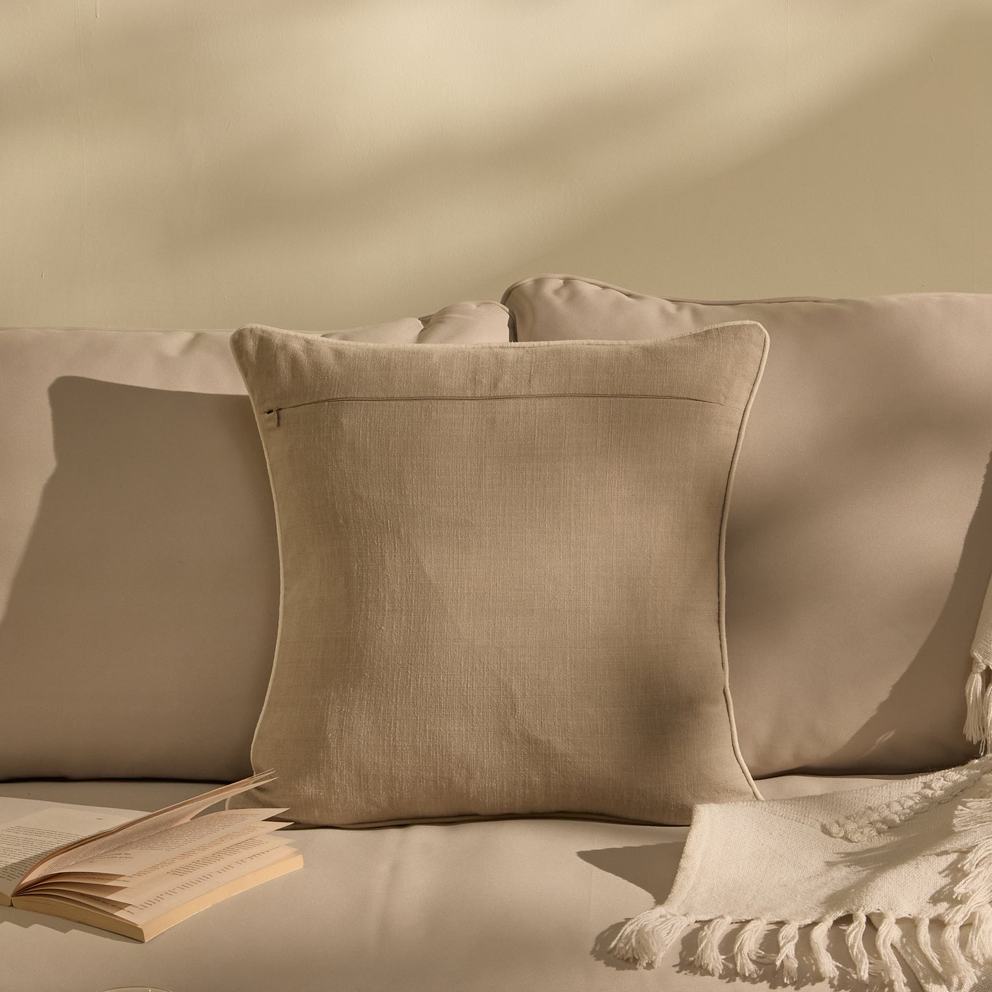 Camber 45x45cm Outdoor Cushion Cover - Sand with Off White Piping - Laura James