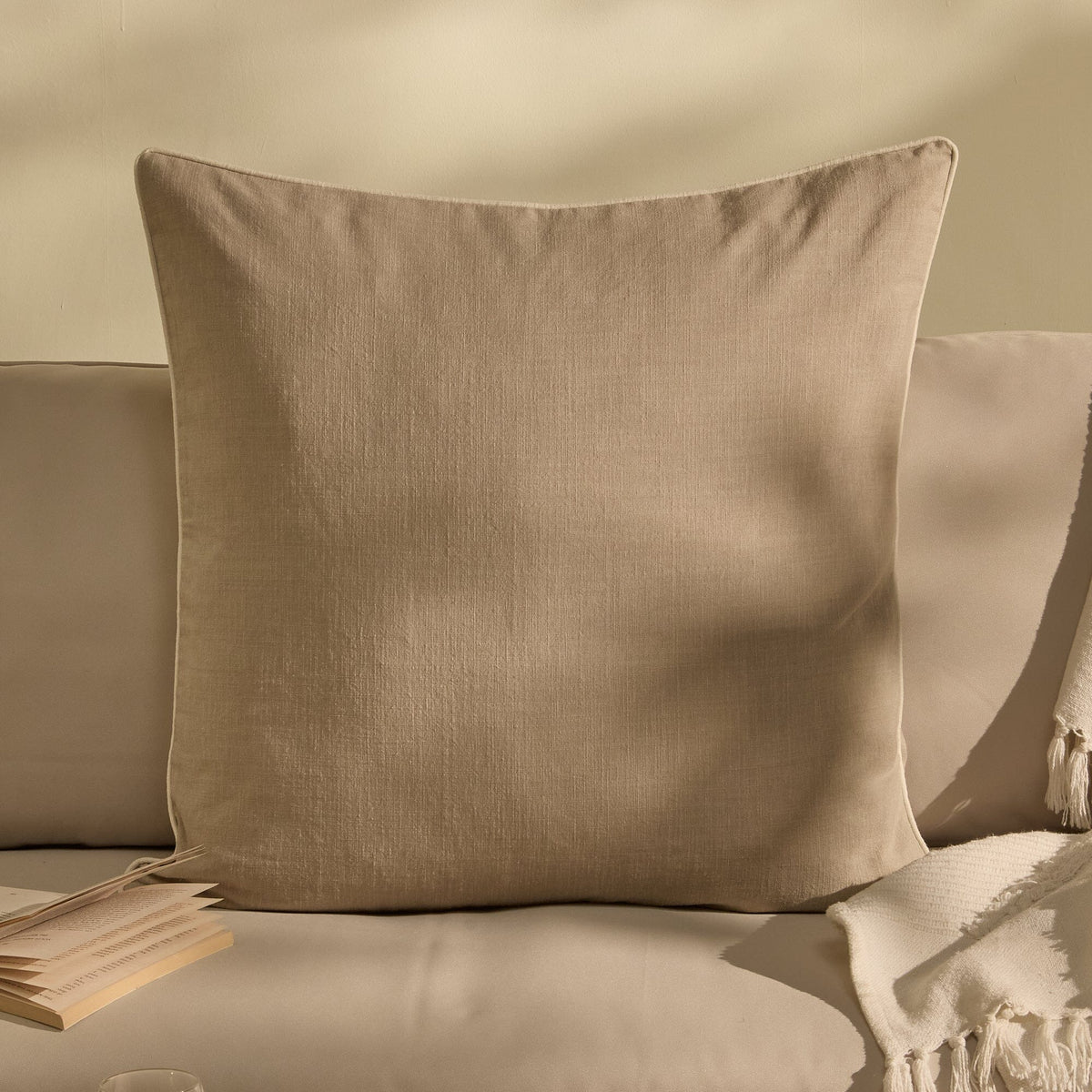 Camber 57x57cm Outdoor Cushion Cover - Sand with Off White Piping - Laura James
