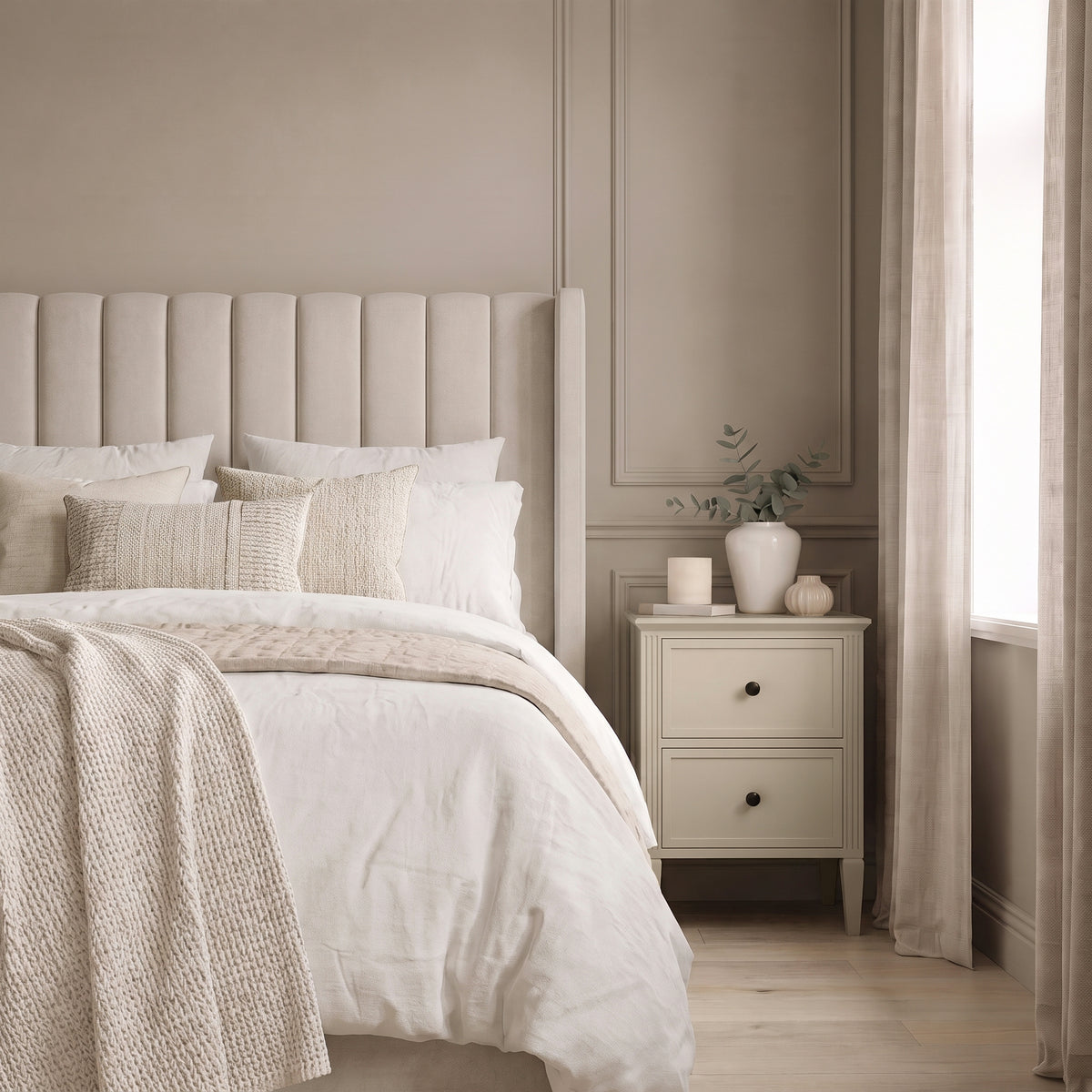 Cambrie 47cm 2 Drawer Bedside Table - Oatmeal