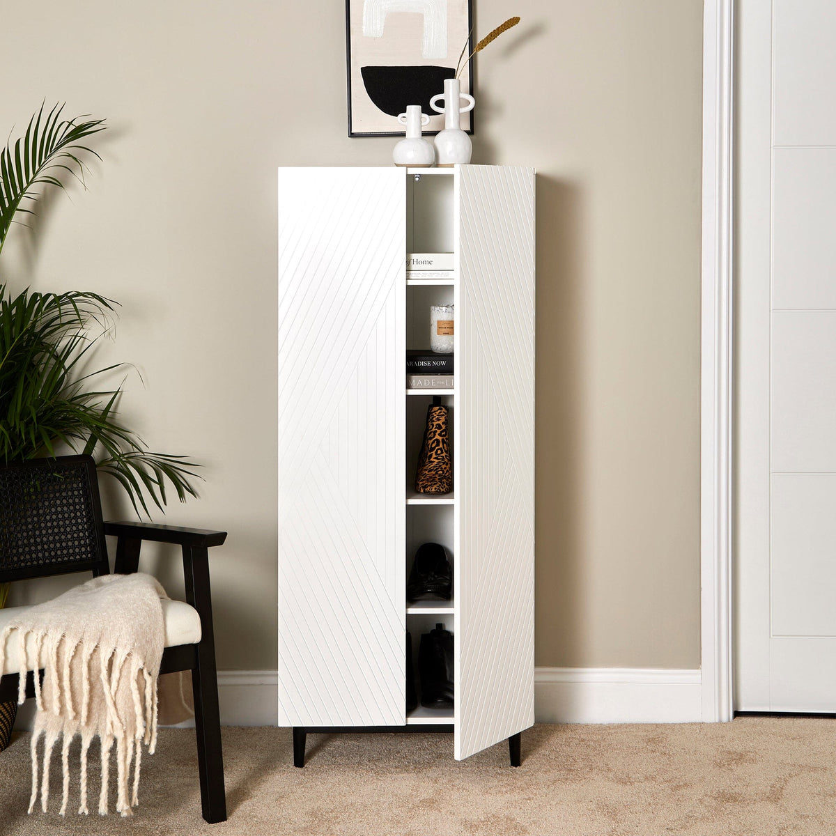 Jack Shoe Cabinet - Geometric - White
