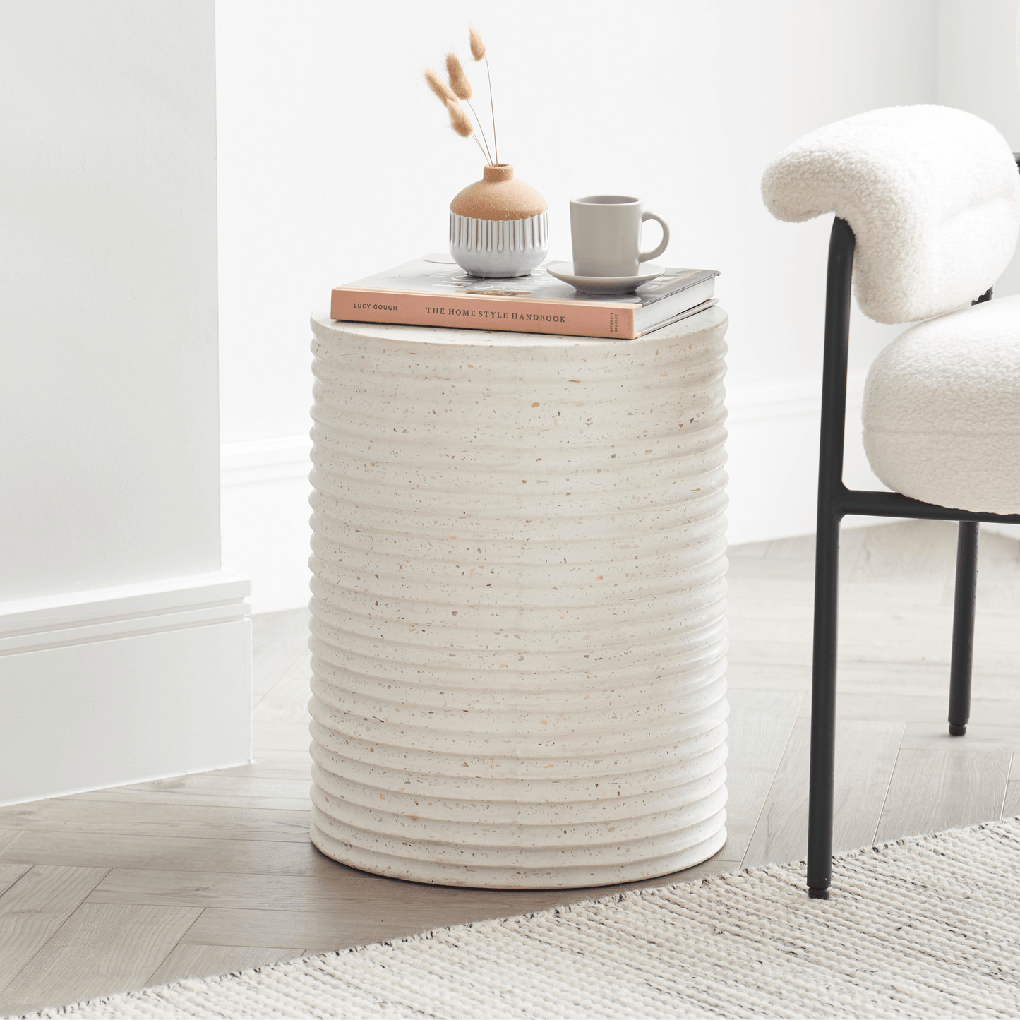 Carlotta Round Concrete Side Table - Pearl Terrazzo - Laura James