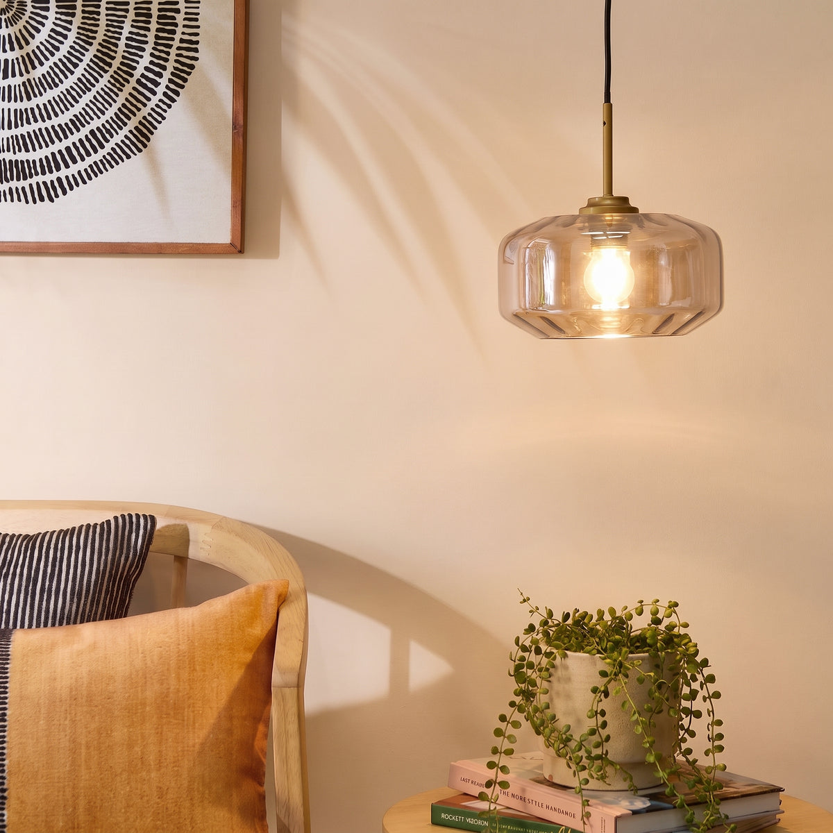Carrick 22cm Glass Pendant Light - Champagne Glass and Satin Gold