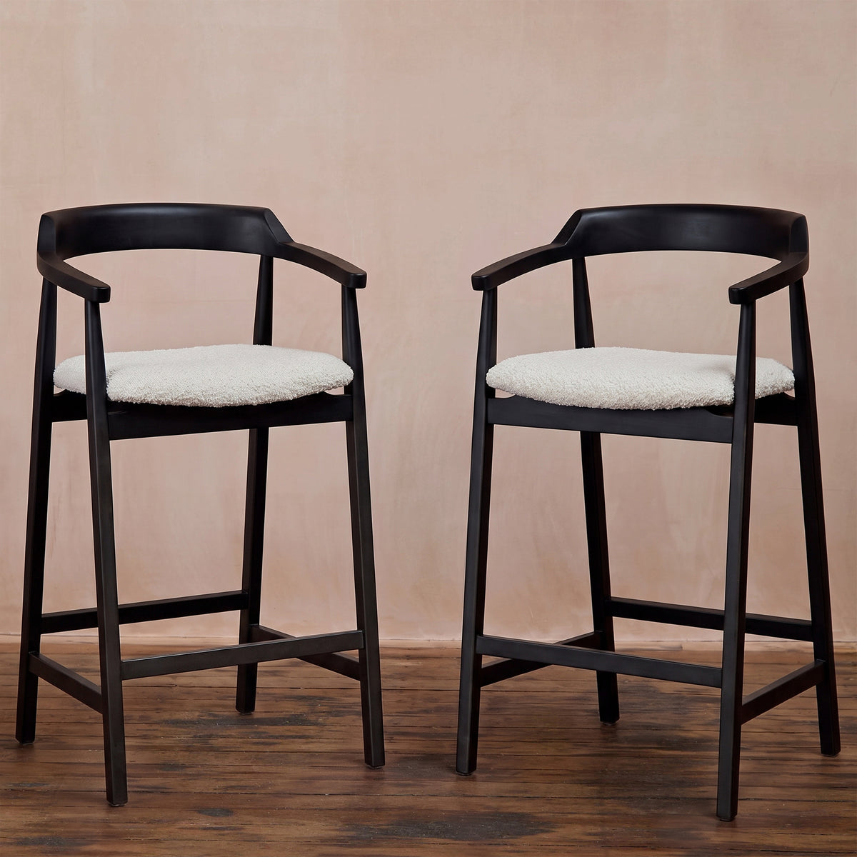 Carter Boucle Bar Stool - Black Oak Legs - Laura James