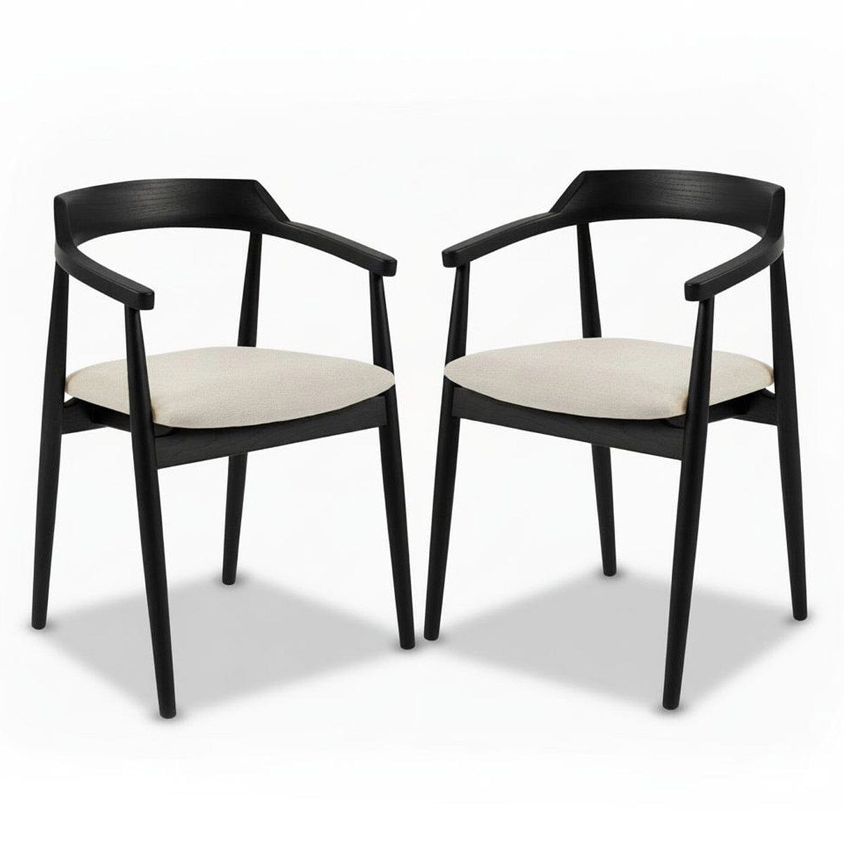 Carter Fawn Linen Dining Armchairs - Set of 2 - Black Oak Legs - Laura James