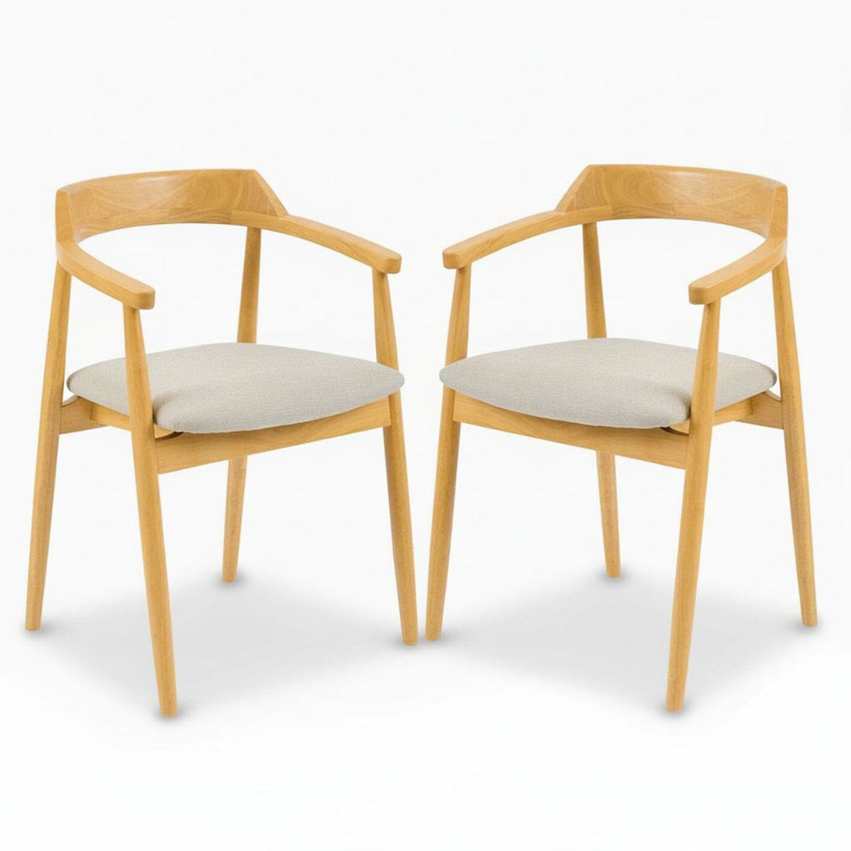 Carter Fawn Linen Dining Armchairs - Set of 2 - Pale Oak Legs - Laura James