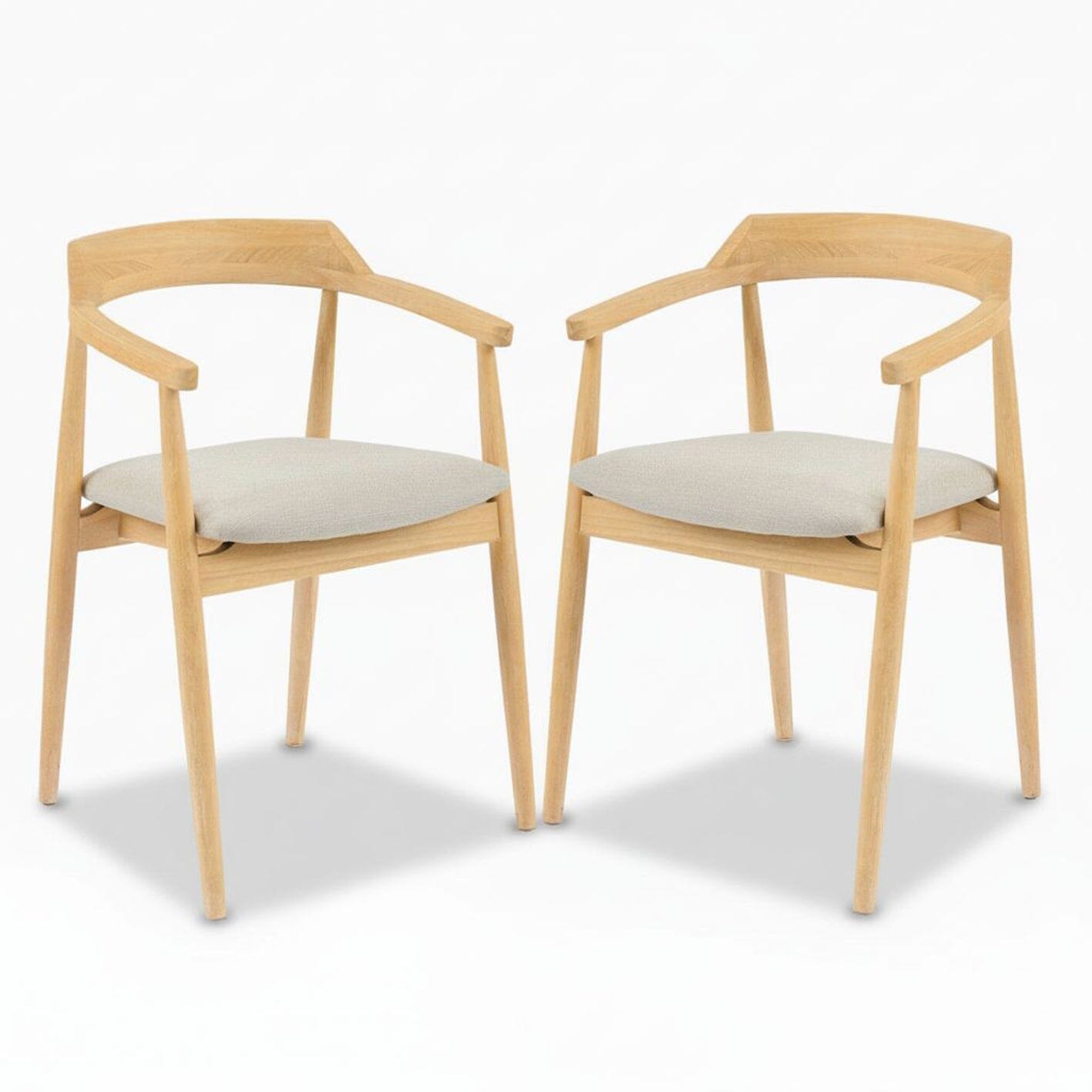 Carter Fawn Linen Dining Armchairs - Set of 2 - Whitewash Oak Legs - Laura James