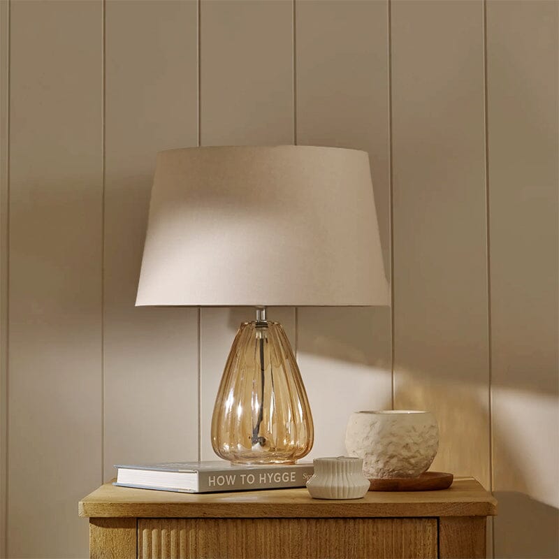 Alma 23cm Champagne Glass Table Lamp & Coningsby Taupe Cotton Lampshade - 30cm - Laura James