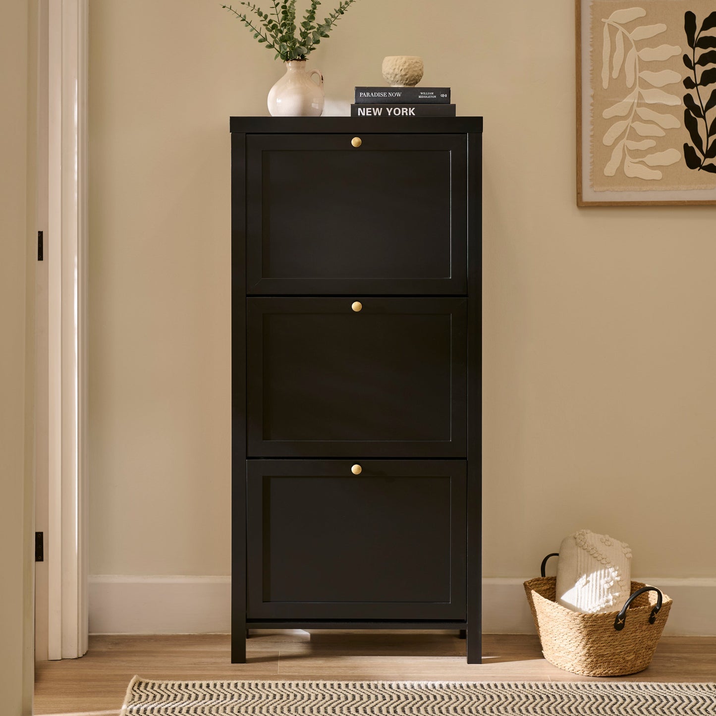 Charlie 3 Door Shoe Cabinet - Noir Black- Laura James
