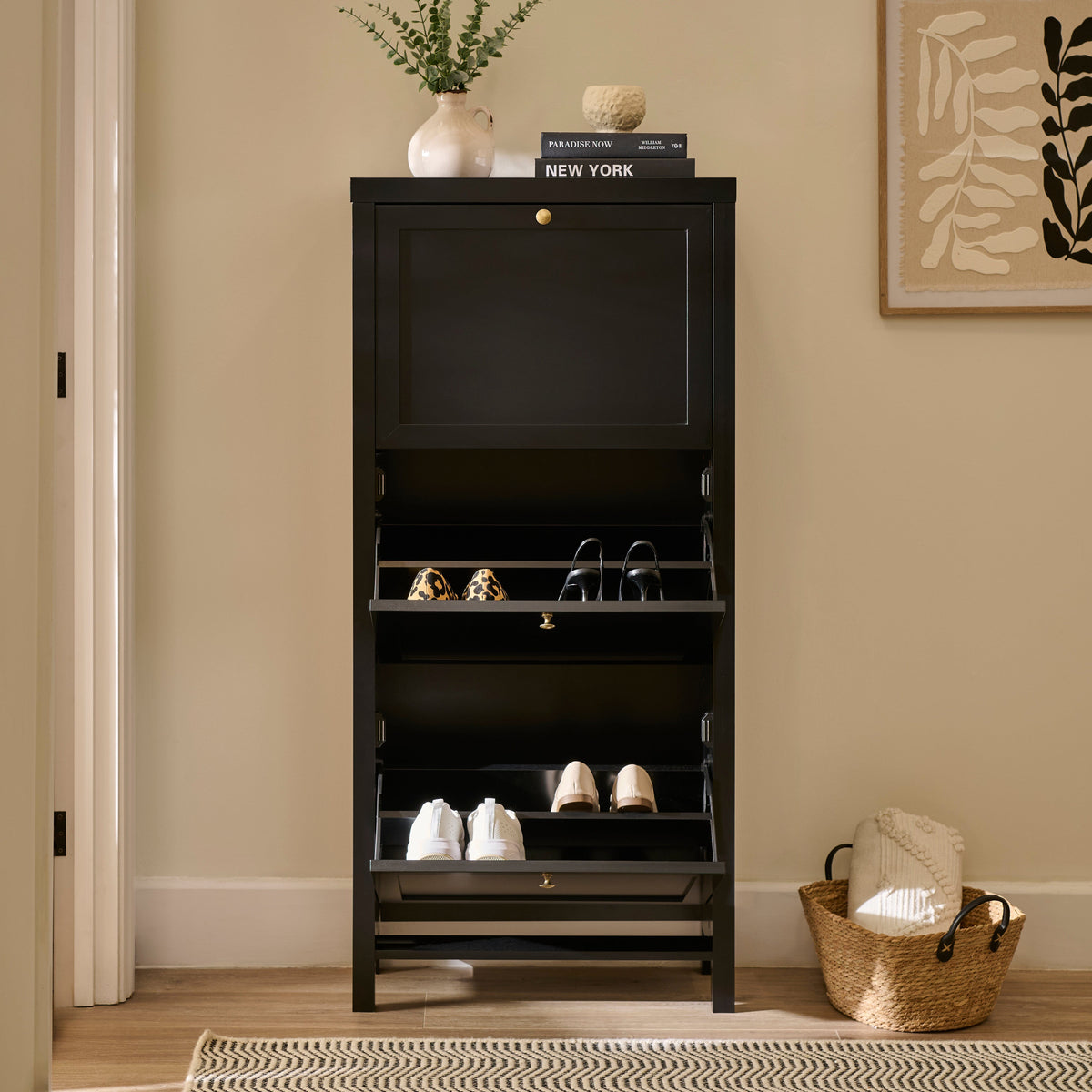 Charlie 3 Door Shoe Cabinet - Noir Black- Laura James