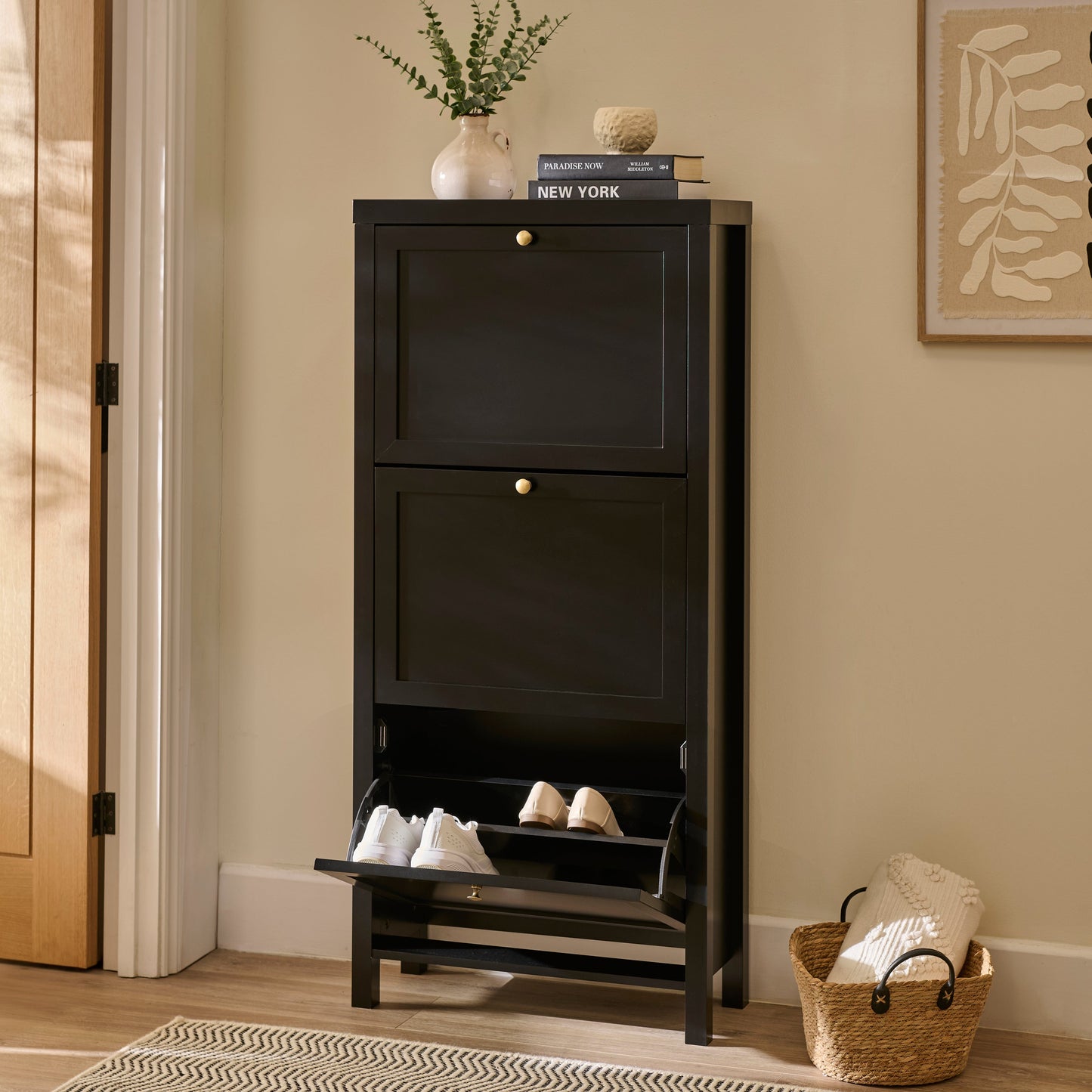 Charlie 3 Door Shoe Cabinet - Noir Black- Laura James