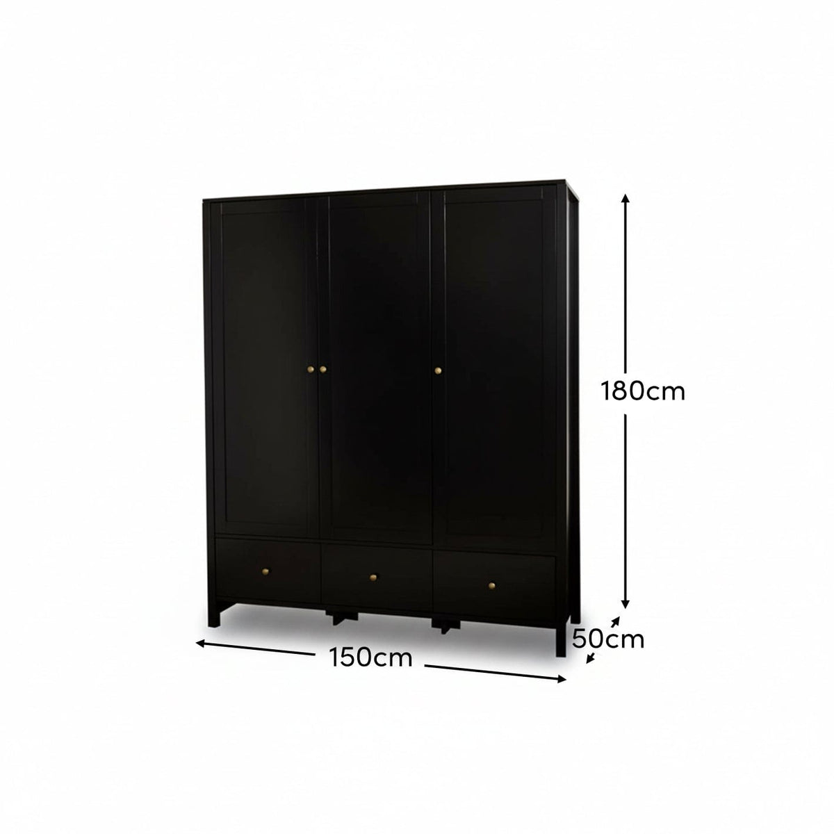Charlie 3 Door Wardrobe - Black - Laura James
