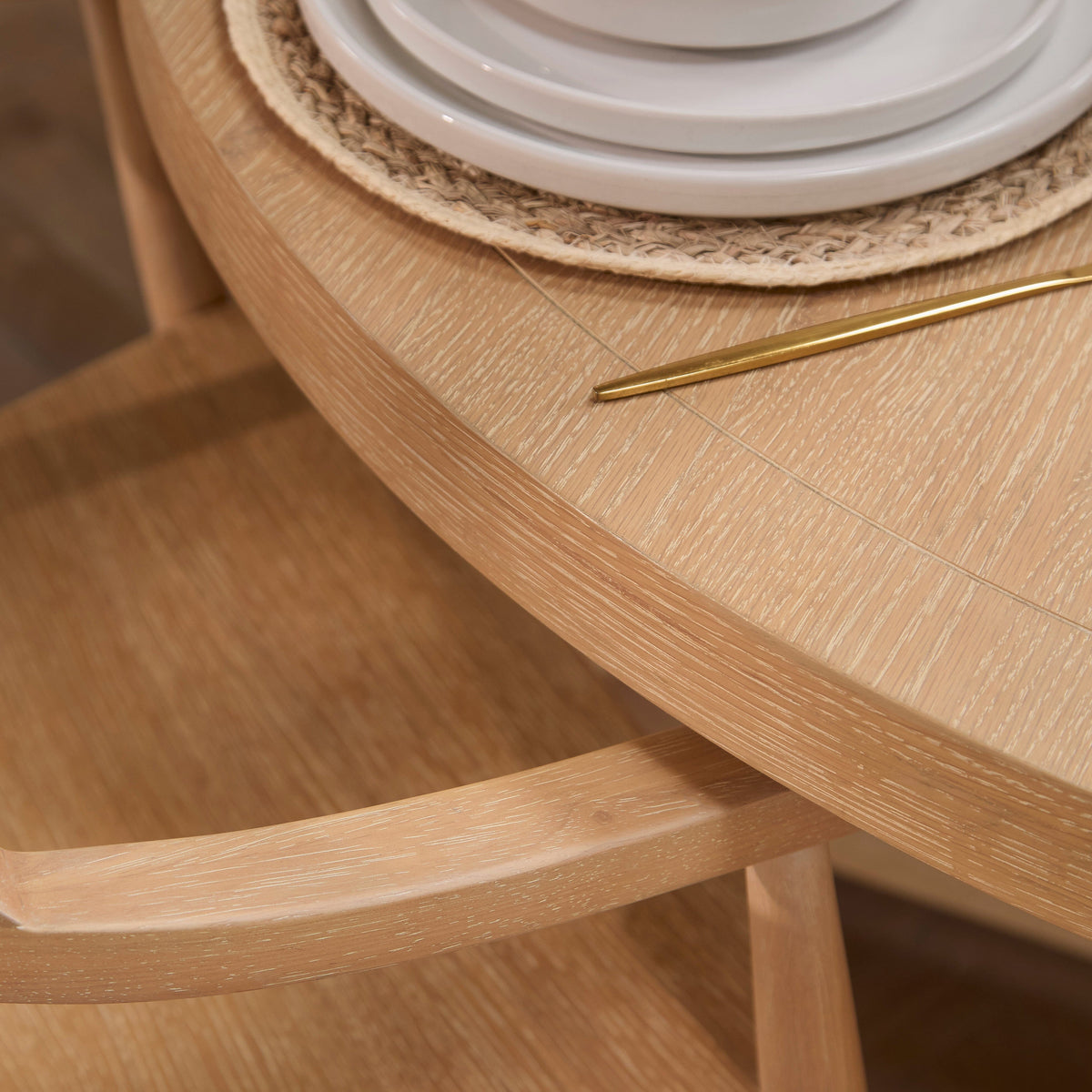 Charlotte Whitewash Round Dining Table Set - 4 Seater - Carter Dining Armchairs - Whitewash Oak Legs - Laura James