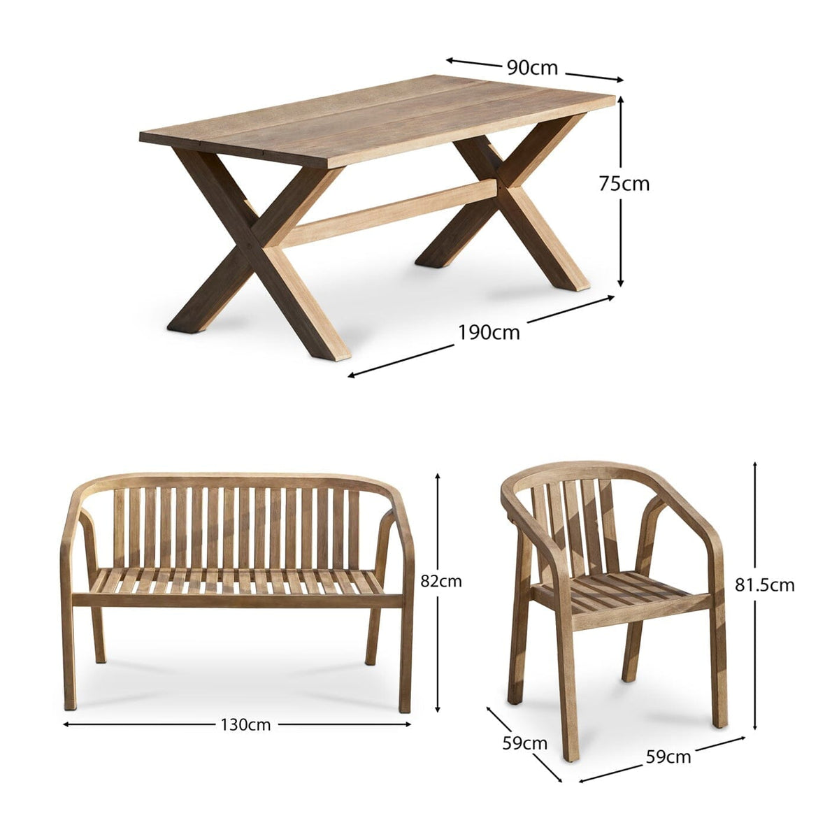 Charlotte Wooden 6 Dining Table Set with Shiro wooden bench and Chairs - Laura James