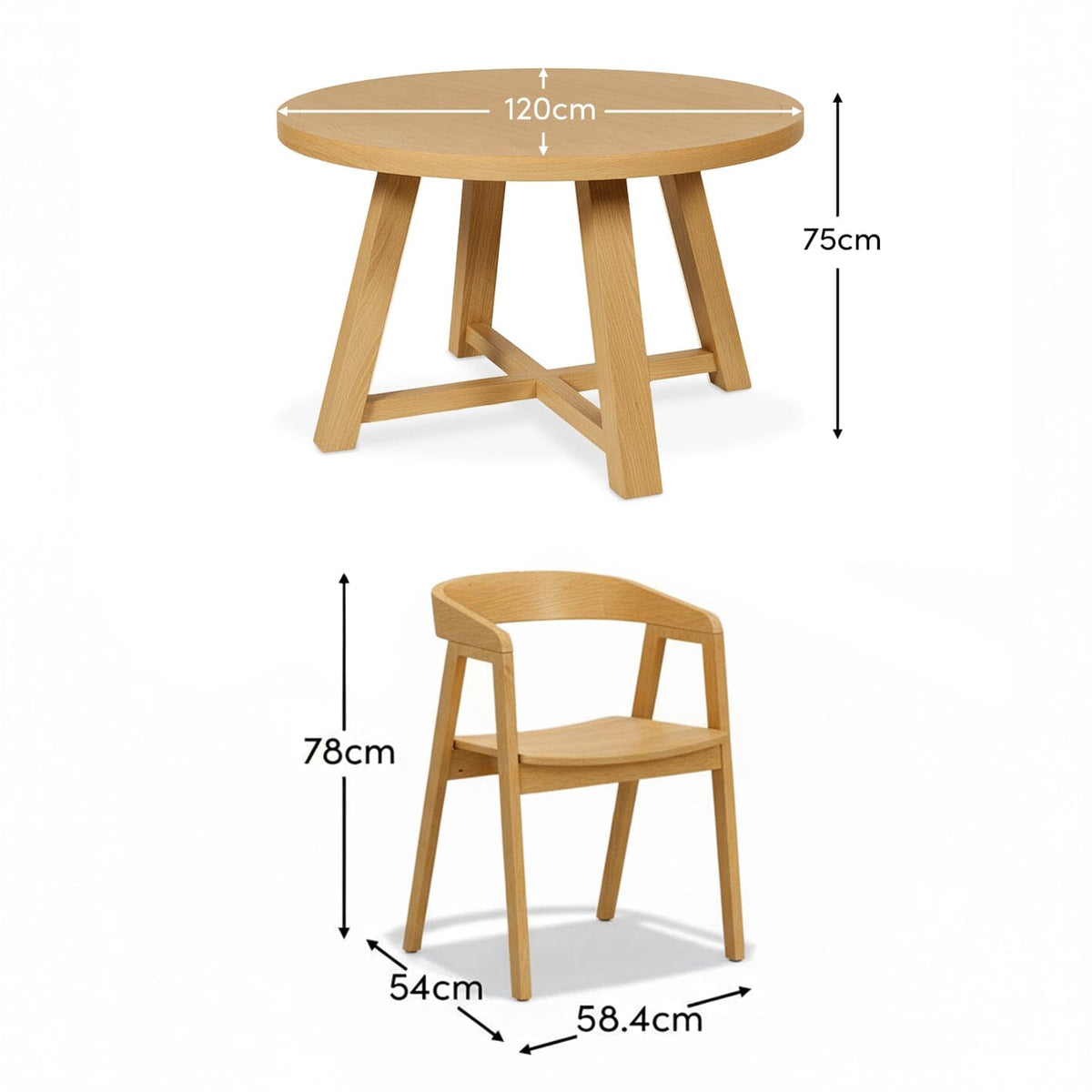 Charlotte Pale Oak Round Dining Table Set - 4 Seater - Ella Pale Oak Carver Chair - Laura James