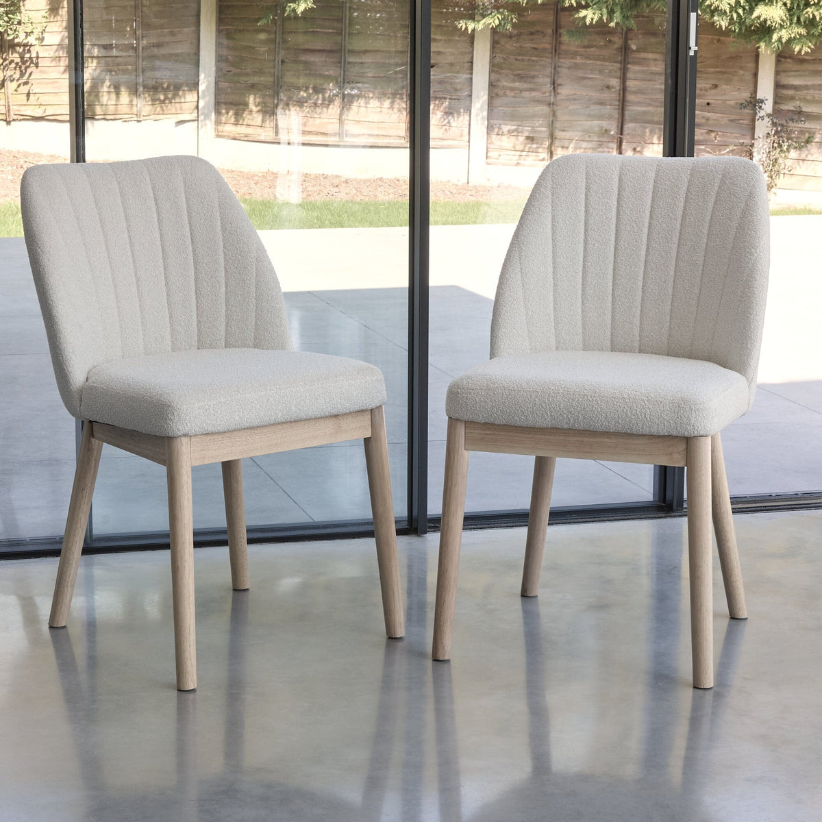 Chloe Dining Chair - Set of 2 - Light Beige with Whitewash Oak Legs - Laura James