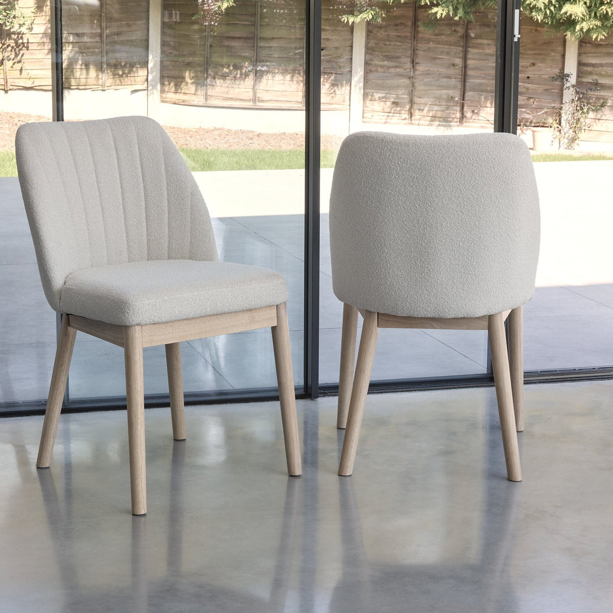 Chloe Dining Chair - Set of 2 - Light Beige with Whitewash Oak Legs - Laura James