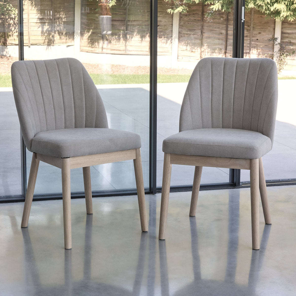 Chloe Dining Chair - Set of 2 - Soft Beige with Whitewash Oak Legs - Laura James