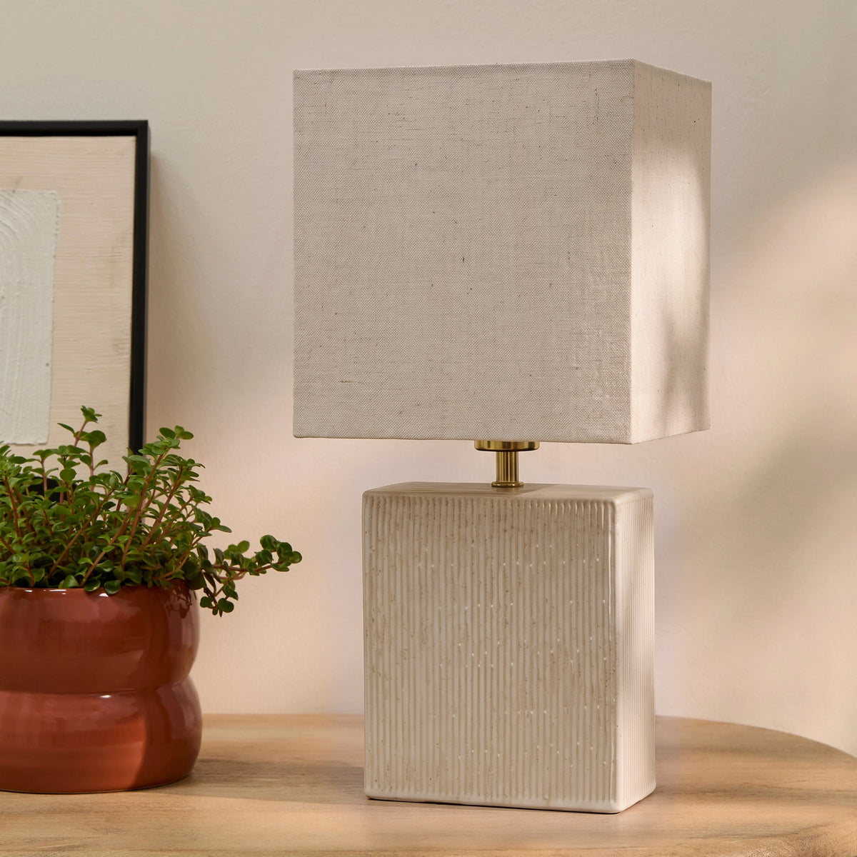 Coates 45cm Table Lamp - Oatmeal with Alabaster White Linen Shade - Laura James