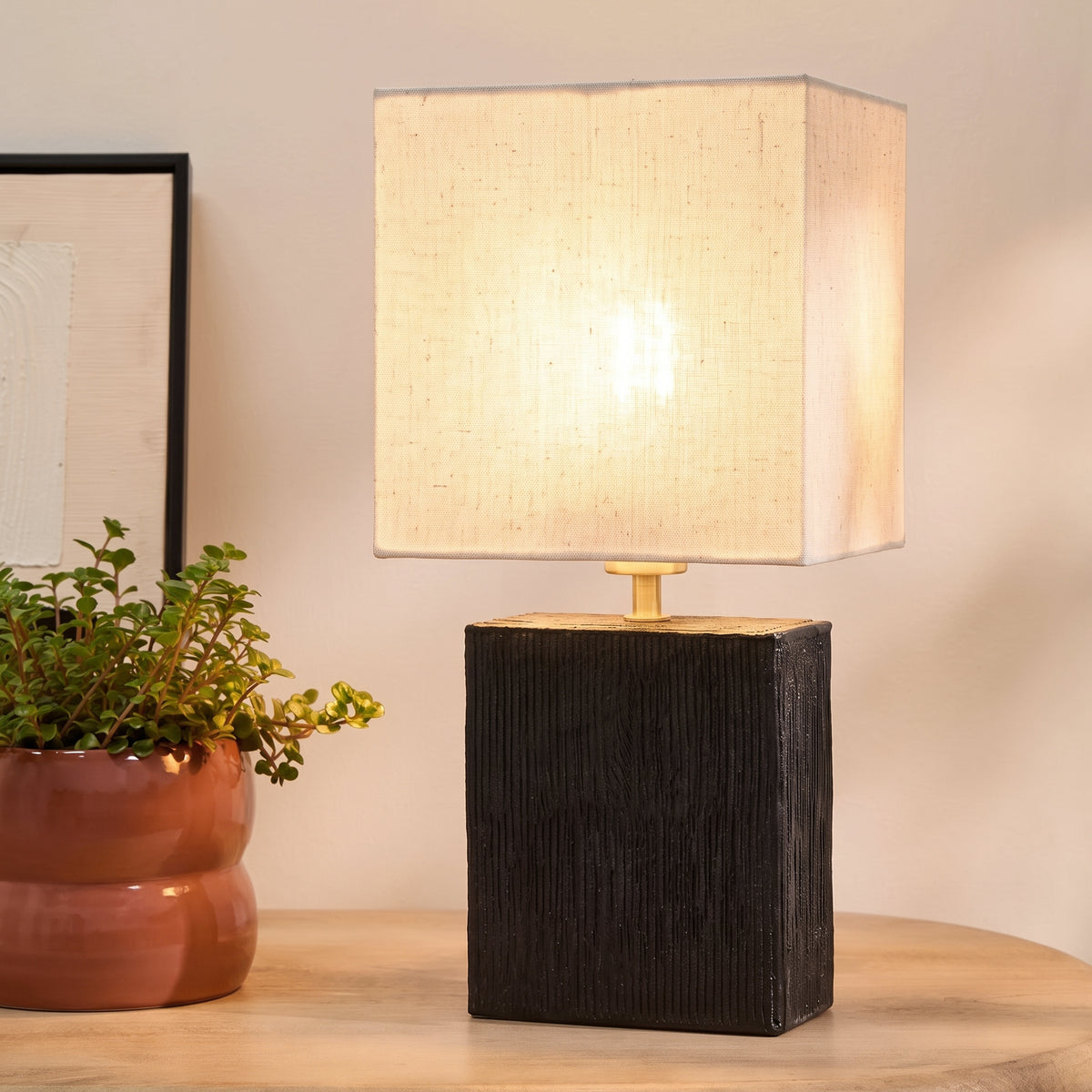 Coates 45cm Table Lamp - Washed Black with Alabaster White Linen Shade - Laura James