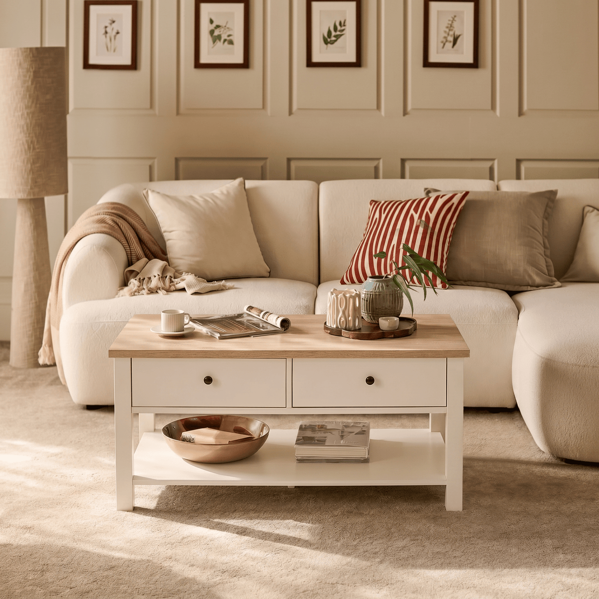 Bampton Alabaster White Coffee Table with Storage - Laura James