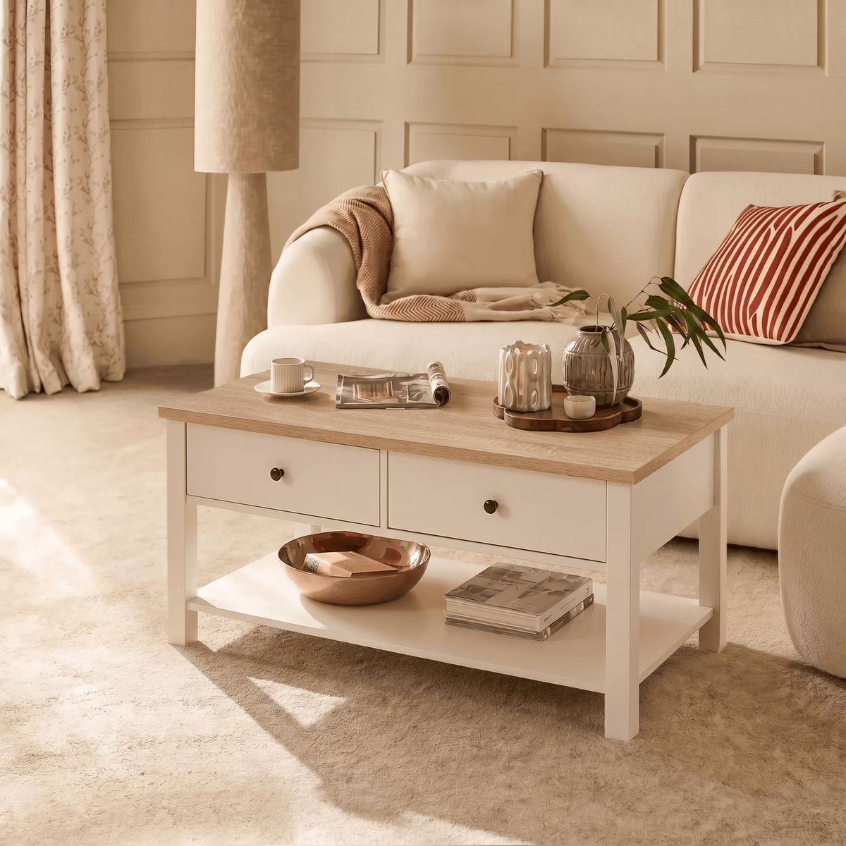 Bampton Alabaster White Coffee Table with Storage - Laura James