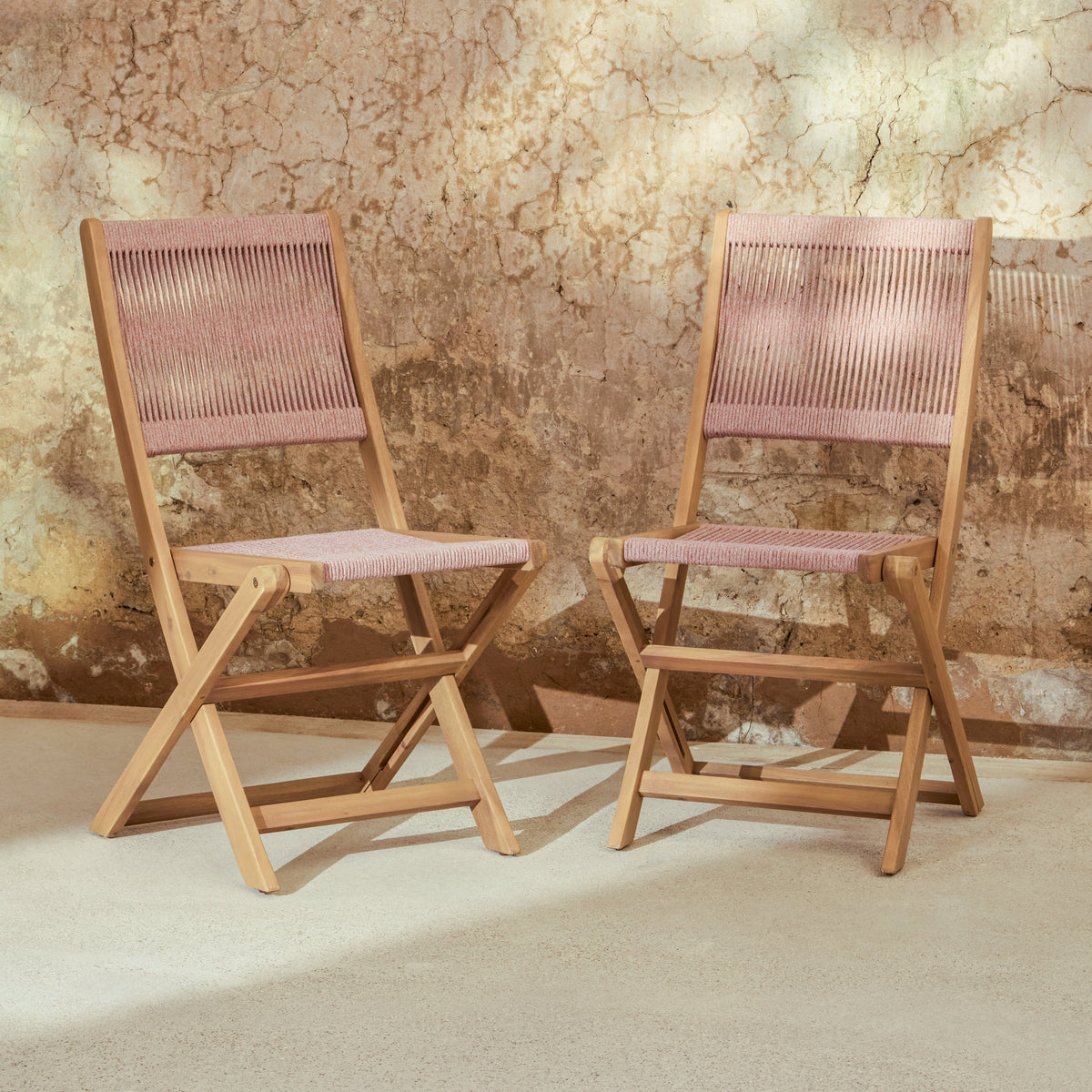 Cove White Acacia Garden Chair - Set of 2 - Mottled Pink Rope - Laura James
