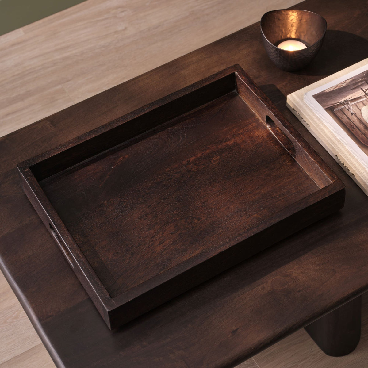 Alder 40cm Rectangular Wooden Tray - Coffee Brown - Laura James