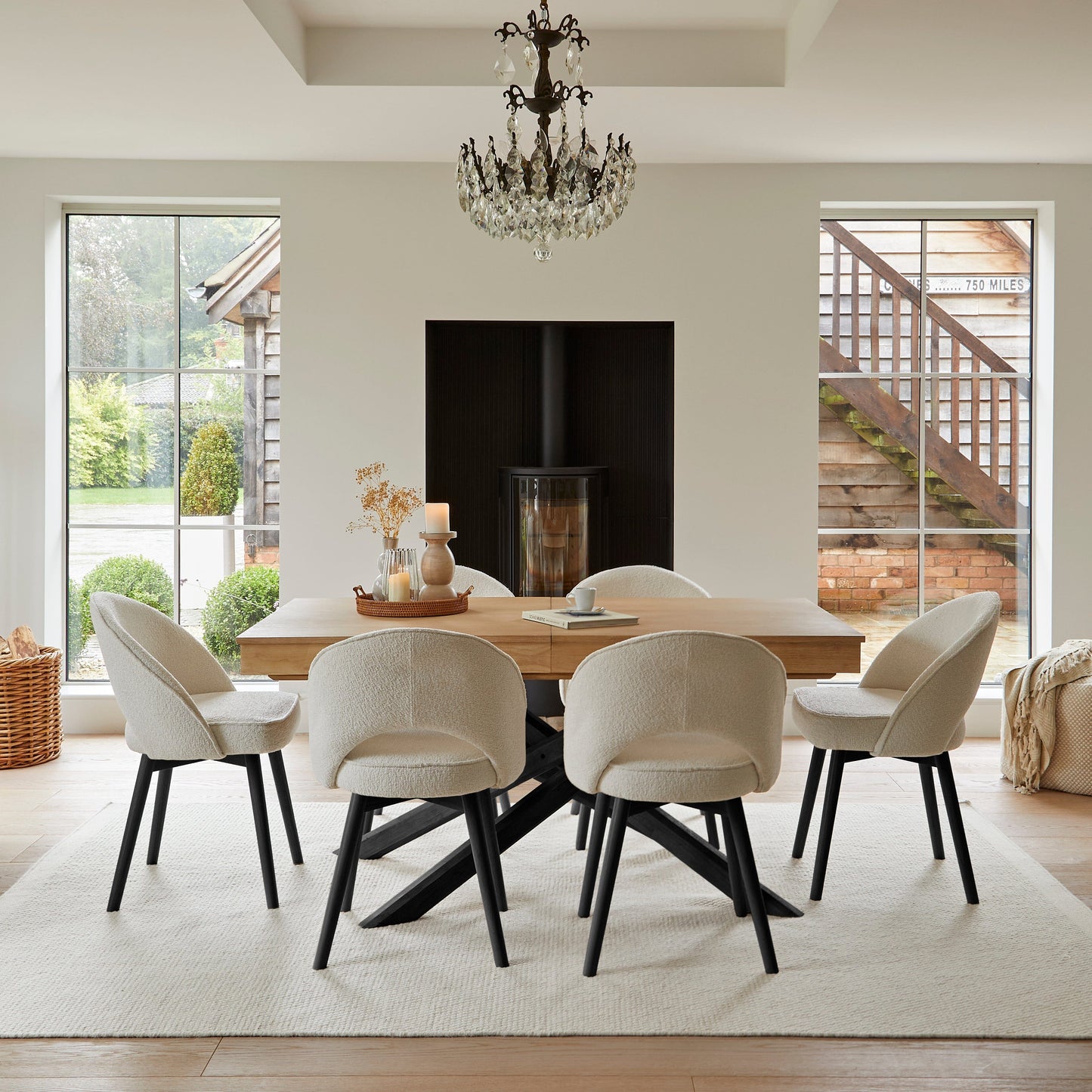 Amelia Whitewash Dining Table Set - 6 Seater - Marilyn Dining Chairs - Black Legs - Laura James
