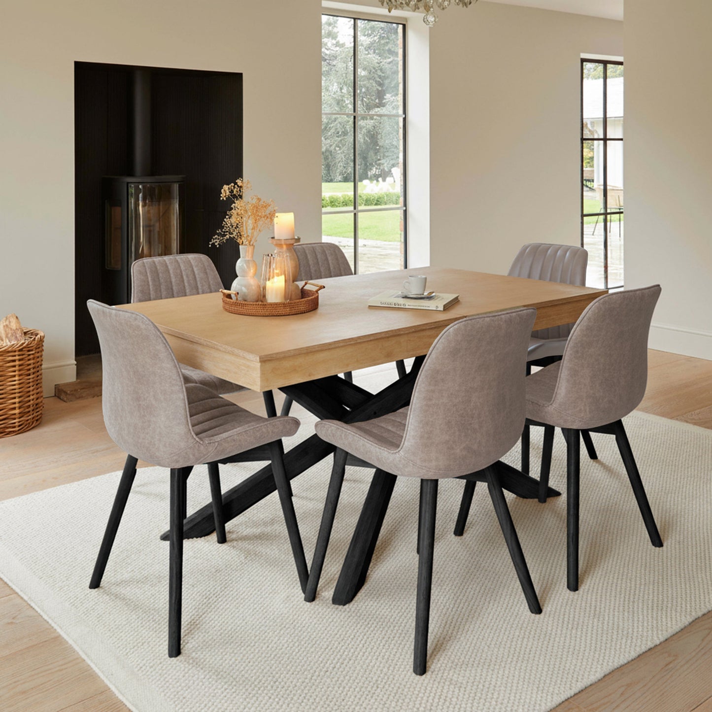 Bella Almond Brown Dining Chair - Set of 2 - Black Oak Legs Laura James