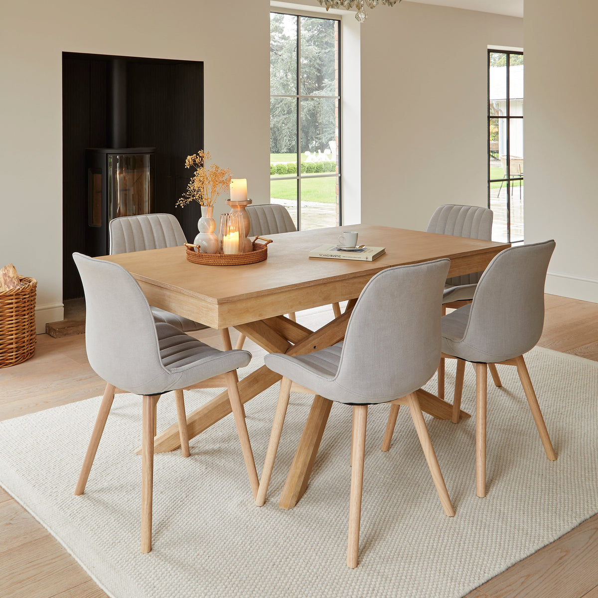 Bella Cloud Grey Dining Chairs - Set of 2 - Whitewash Oak Legs