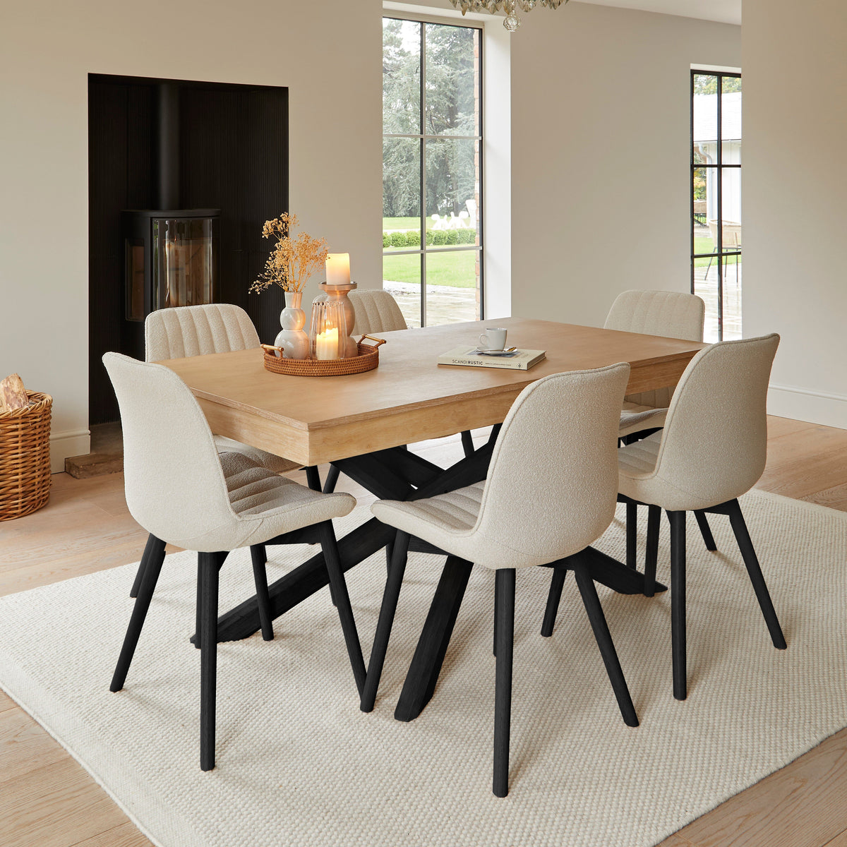 Amelia-whitewash-black-legs-6-seater-dining-set-bella-boucle-dining-chairs